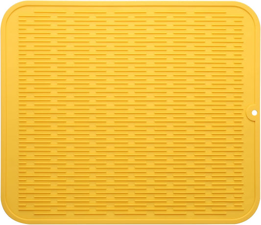 Silicone Dish Drying Mat for Multiple Usage,Easy clean,Eco-friendly,Heat-resistant Silicone Mat for Kitchen Counter or Sink,Refrigerator or Drawer Liner Yellow 2XL 24 inches x 18 inches