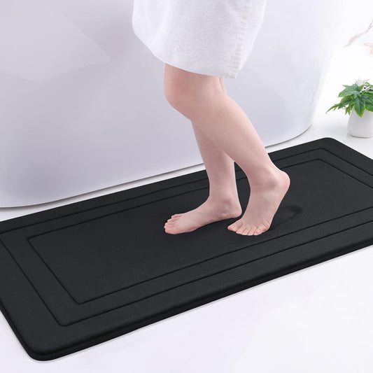 Arotive Memory Foam Bathroom Rug Mat 47x20, Ultra Soft and Absorbent Bath Mat, Machine Wash Dry, Comfortable Bath Rug Carpet for Bathroom Floor, Tub and Shower, Black