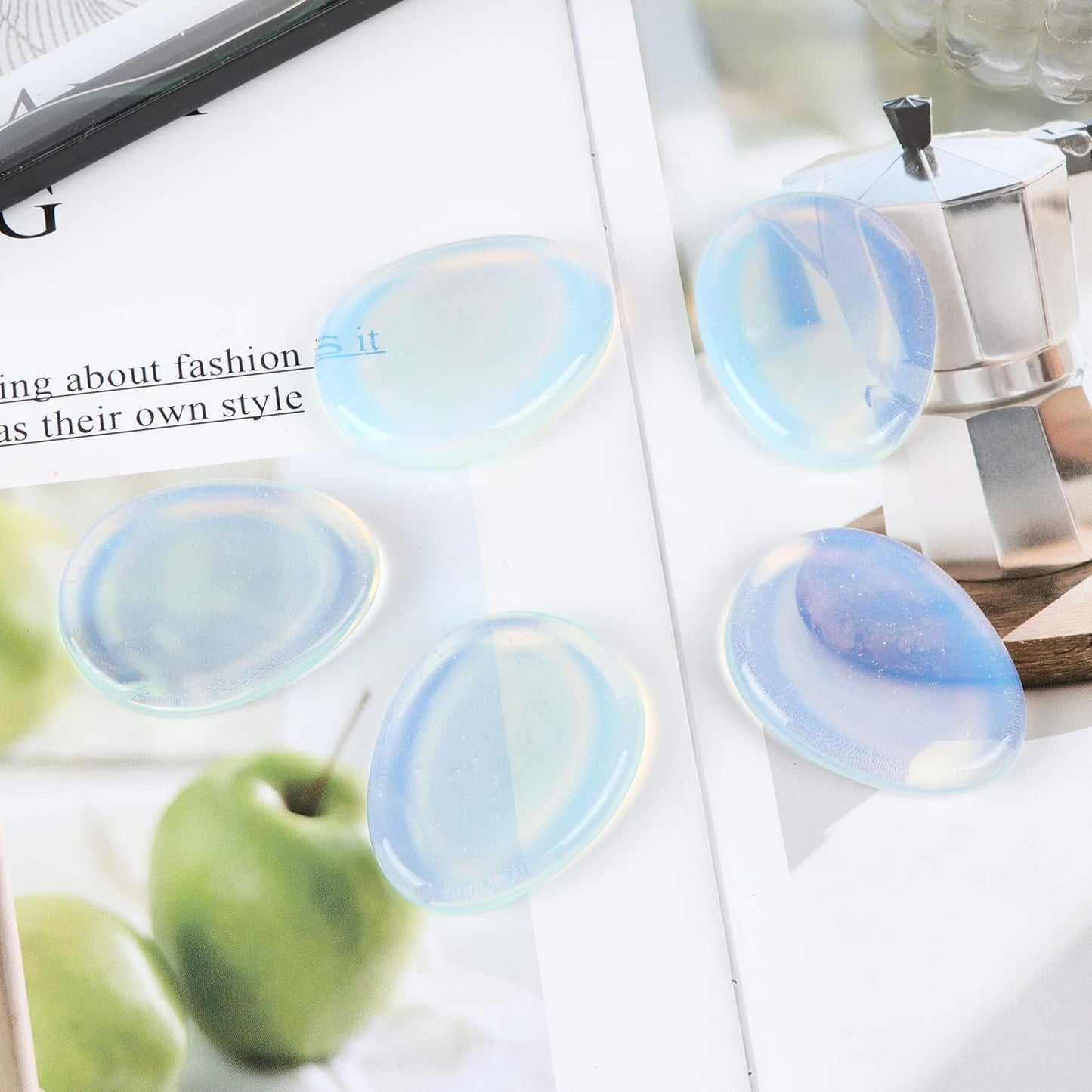 Artistone Opalite Crystal Chakra Thumb Worry Stone Carved Healing Crystals Teardrop Pocket Palm Stones for Anxiety Stress Relief Meditation Home Decor