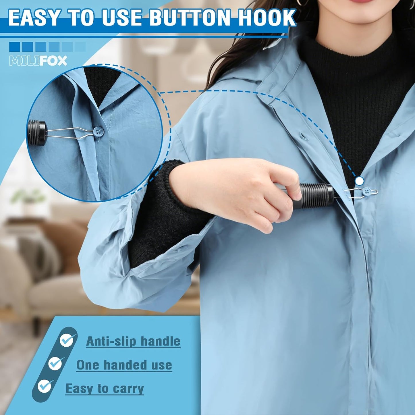 Button Hook, Button Helper Tool for Elderly and Zipper Puller One Hand Aid for Seniors and Arthritis, Buttoning Assist Tool for Shirt Wedding Dress (1 Pack)