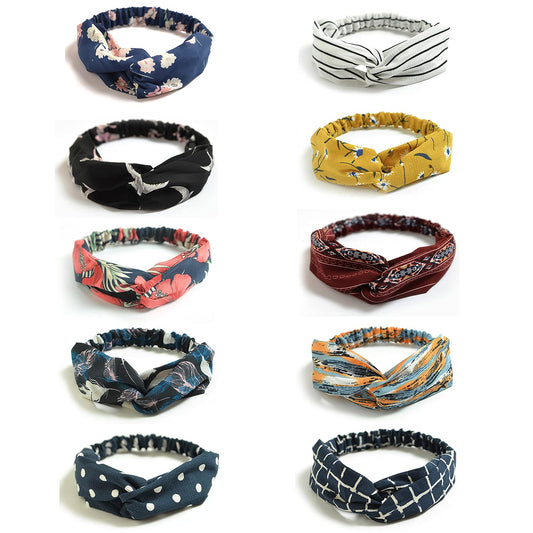 DRESHOW 10 Pack Boho Headbands for Women Girls Criss Cross Elastic Hair Band Twisted Head Wrap Floral Hair Accessories