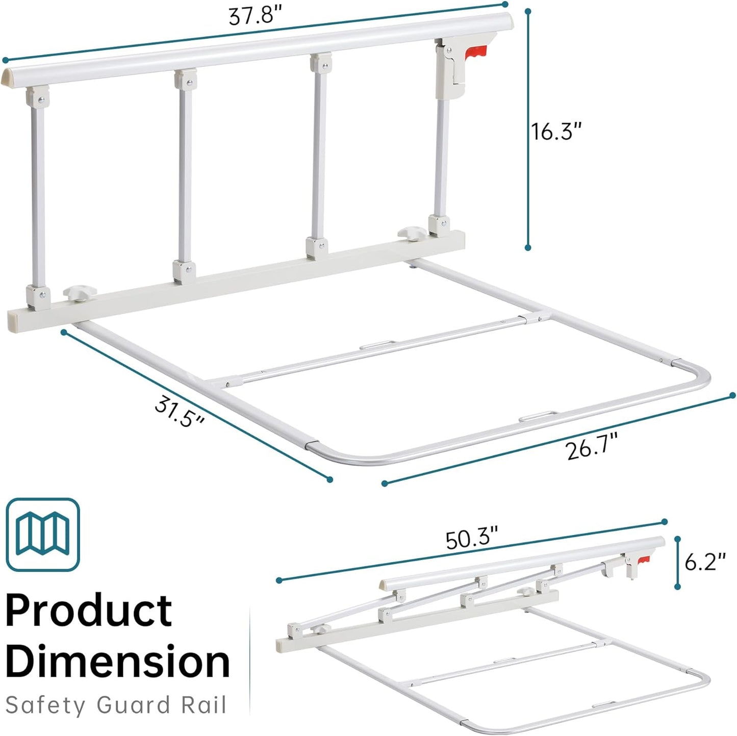 ELENKER Bed Safety Rail, Folding Bed Assist Handle Adjustable Medical Hospital Assistive Devices Bed Railing for Elderly Seniors Adults,37.8" x16.3