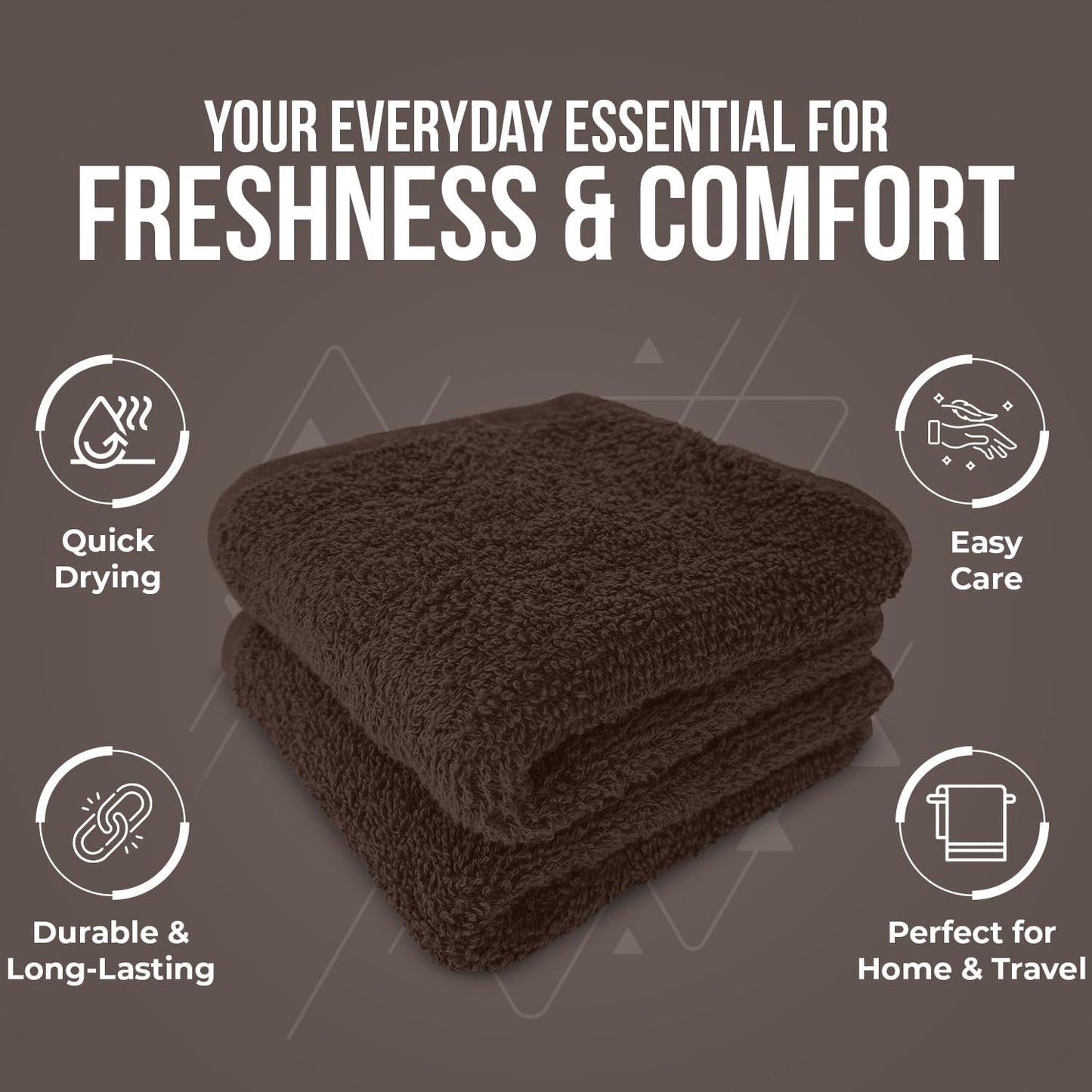 DAN RIVER 100% Cotton Wash Cloths 24 Pack [12x12] Soft & Absorbent Soft washcloths, Gym, Hotels & Spa Perfect for Everyday Use Fingertip Towels, Brown