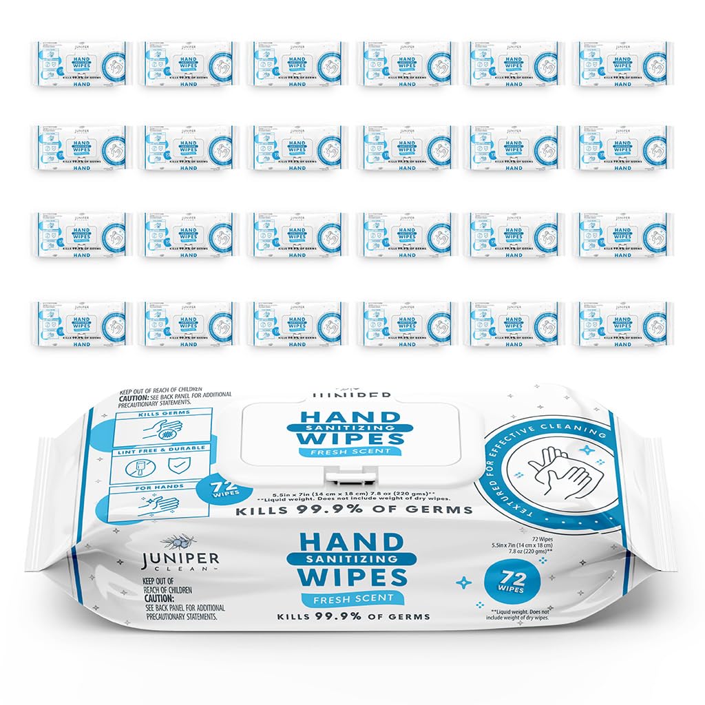 24 Pack Hand Sanitizing Wipes, 1728 Count Disposable Hand Sanitizer Wipes, Fresh Scent, Lint Free & Durable