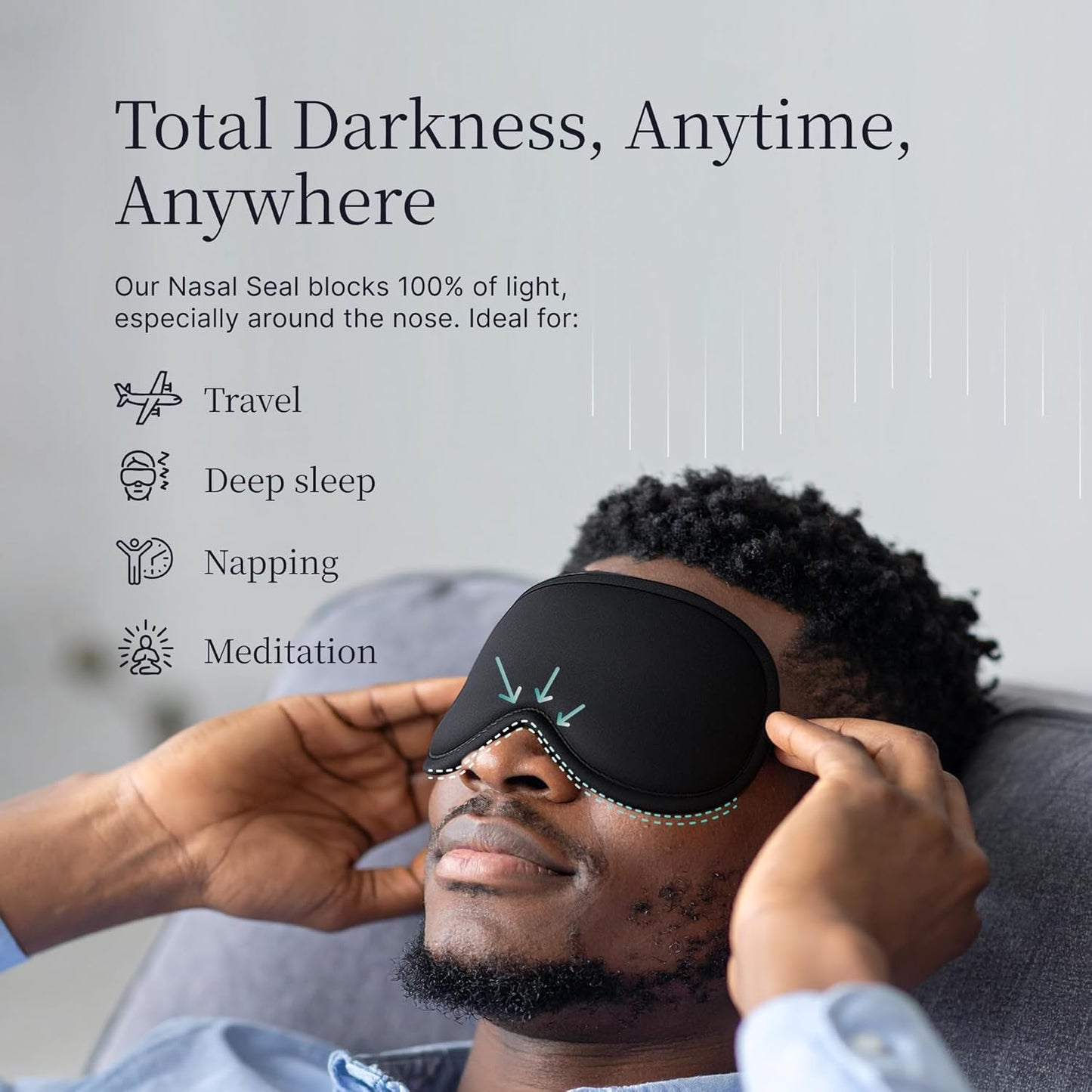 Nox Sleep 3D Sleep Mask for Men, 100% Light Blocking Eye Mask for Sleep, Ice Silk Adjustable Sleeping Mask for Side Sleepers, Soft Breathable Blindfold, Perfect Sleep Mask for Travel & Women (Black)