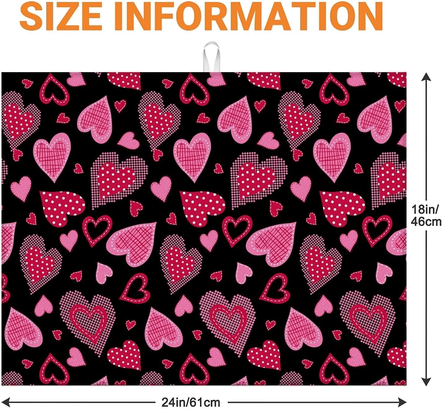 Dish Drying Mat For Kitchen Counter, Pink Love Heart Microfiber Absorbent Dish Drainer Rack Pad Reusable Large 18x24in Drying Mat