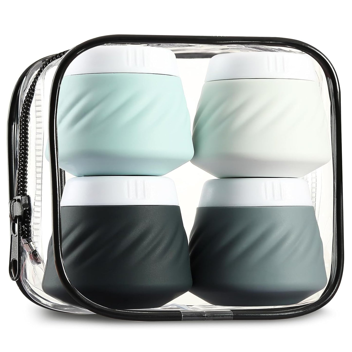 Gemice Silicone Cream Jars TSA Approved Travel Size Containers with Clear Bag, Leak-Proof Travel Accessories with Lid for Cosmetic Face Body Hand Cream (4 Pack)