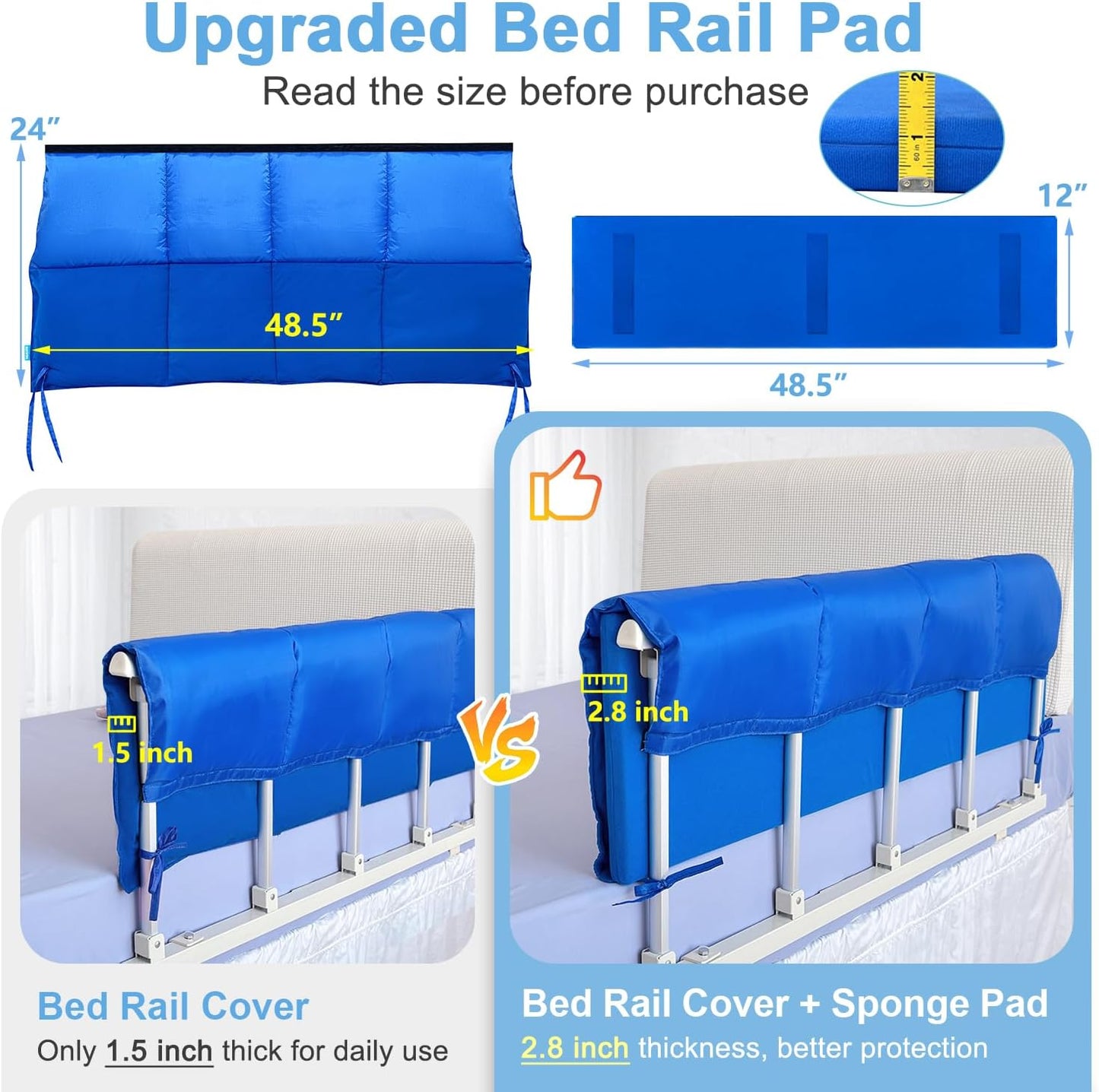 Bed Rail Pads, Hospital Bed Rail Covers, Bed Bumpers Adults Padding, Bed Side Rails Padded, Bed Railing Foam Pads, Bed Rail Cover for Elderly Safety