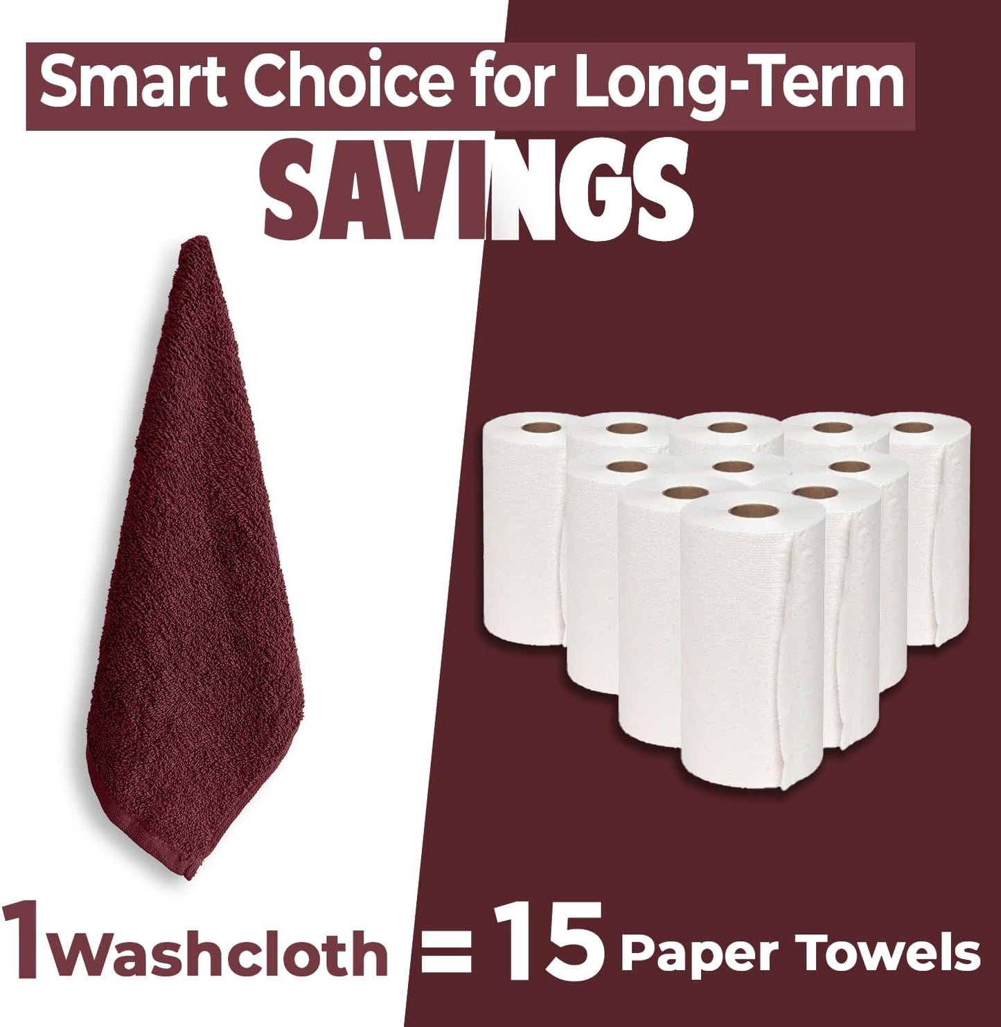 DAN RIVER 100% Cotton Wash Cloths 12 Pack [12x12] Soft & Absorbent Rags for Body, Gym, Hotels & Spa Perfect for Everyday Use Fingertip Towels, Pomegranate