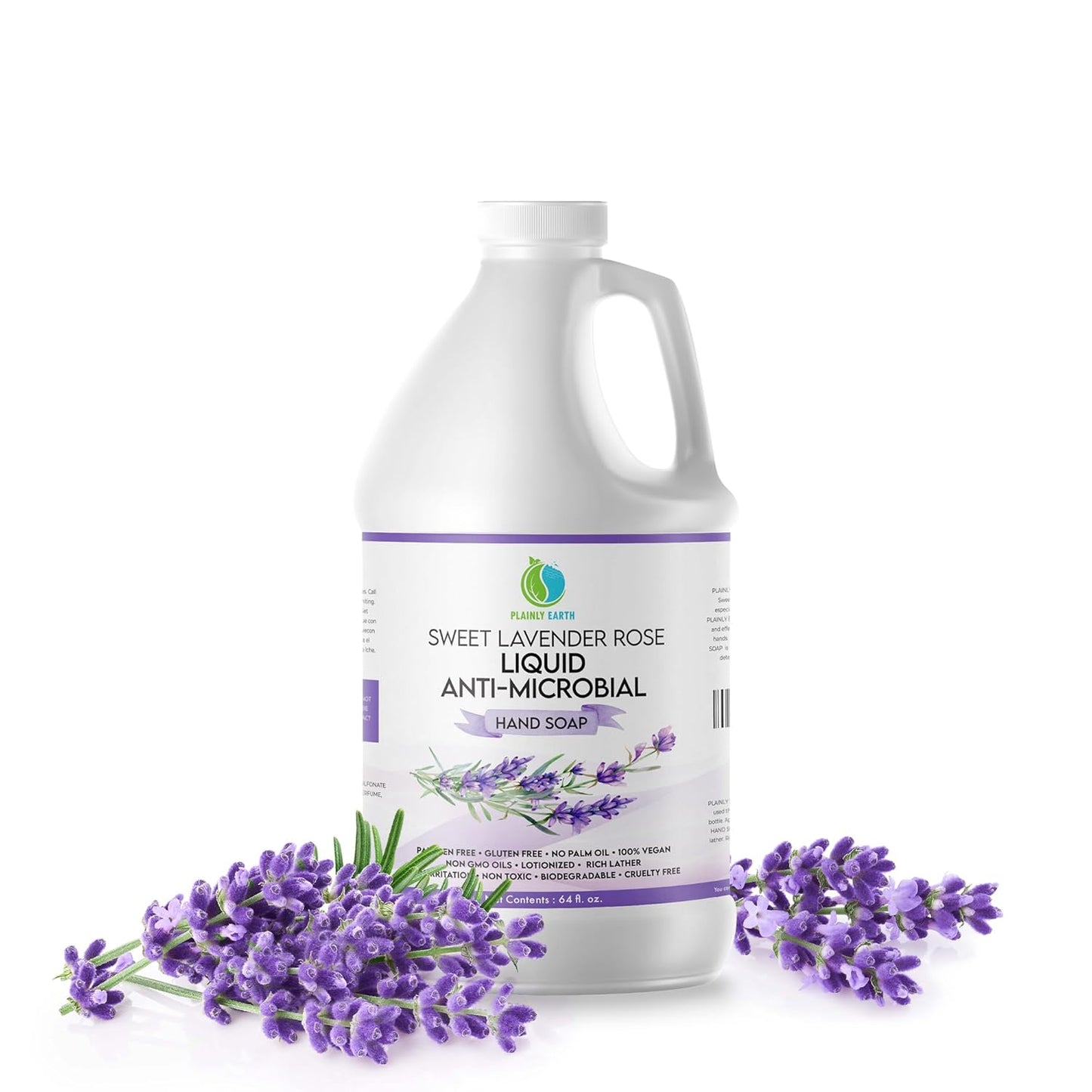 AntiMicrobial Hand Soap 64 oz - Soft and Gentle Sweet Lavender Rose Antibacterial Hand Wash Soap, Long Lasting Freshness & Safe for Skin - Eco Friendly Bulk Refill Packaging