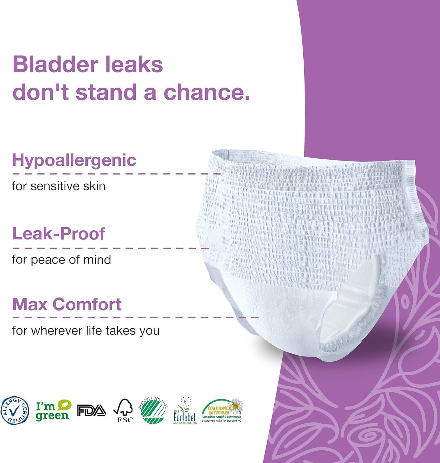 Veeda Natural Adult Incontinence Underwear for Women - Postpartum Underwear for Bladder Leakage Protection - Disposable Underwear with Maximum Absorbency - Large Size - 96 Count