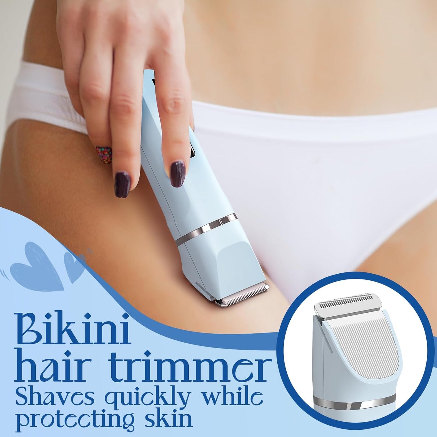 Electric Shaver for Women - Body Hair Trimmer Shaver for Women's Grooming, Wet & Dry Use Groomer, Dusk Razor for Women, Ladies Electric Razors for Legs, Female Trimmer for Private Area, Blue