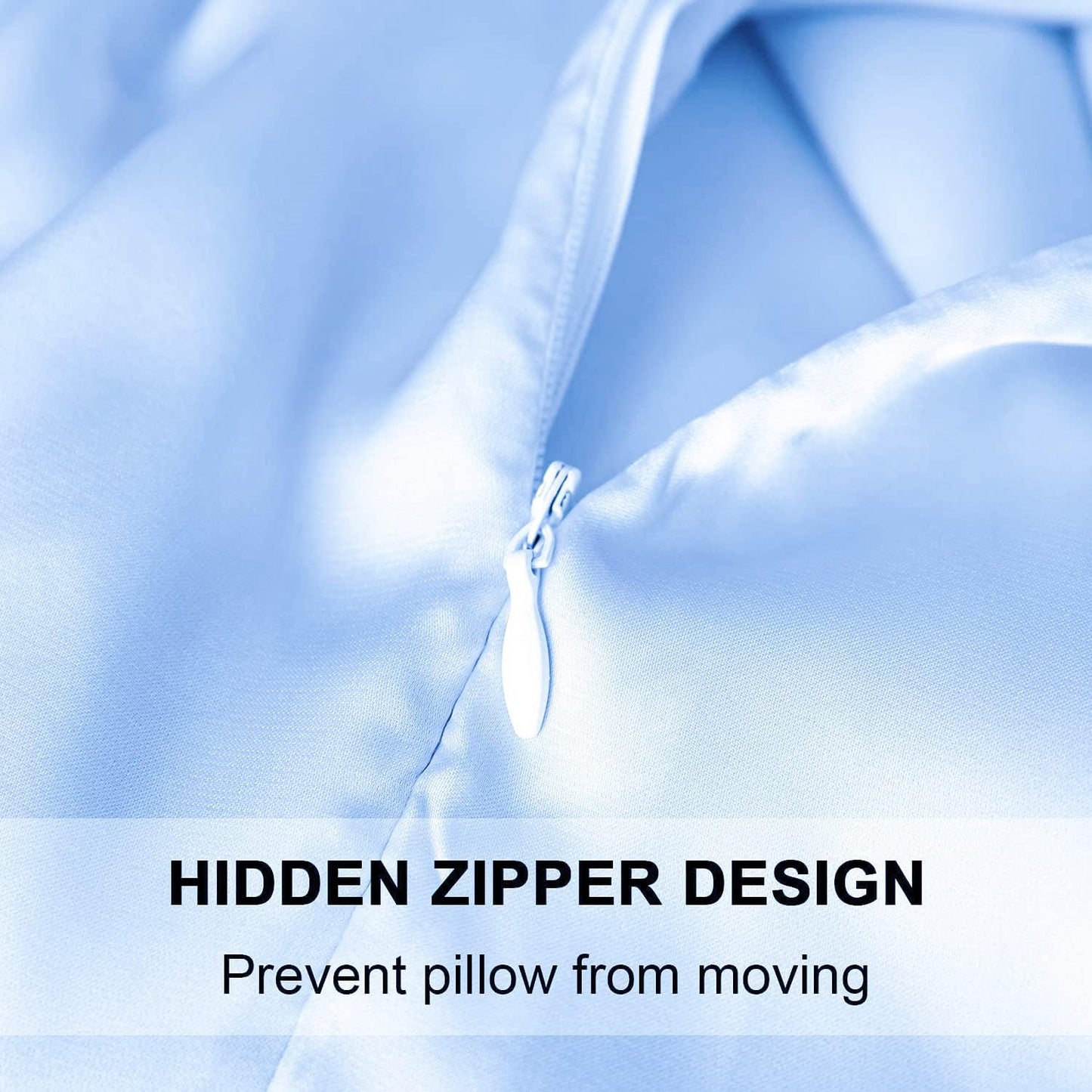 Juwenin Bedding,Luxury Satin Pillowcase with Zipper (Silky Satin Pillow Case for Hair) Set of 2 (Blue, Queen(20''x29''))