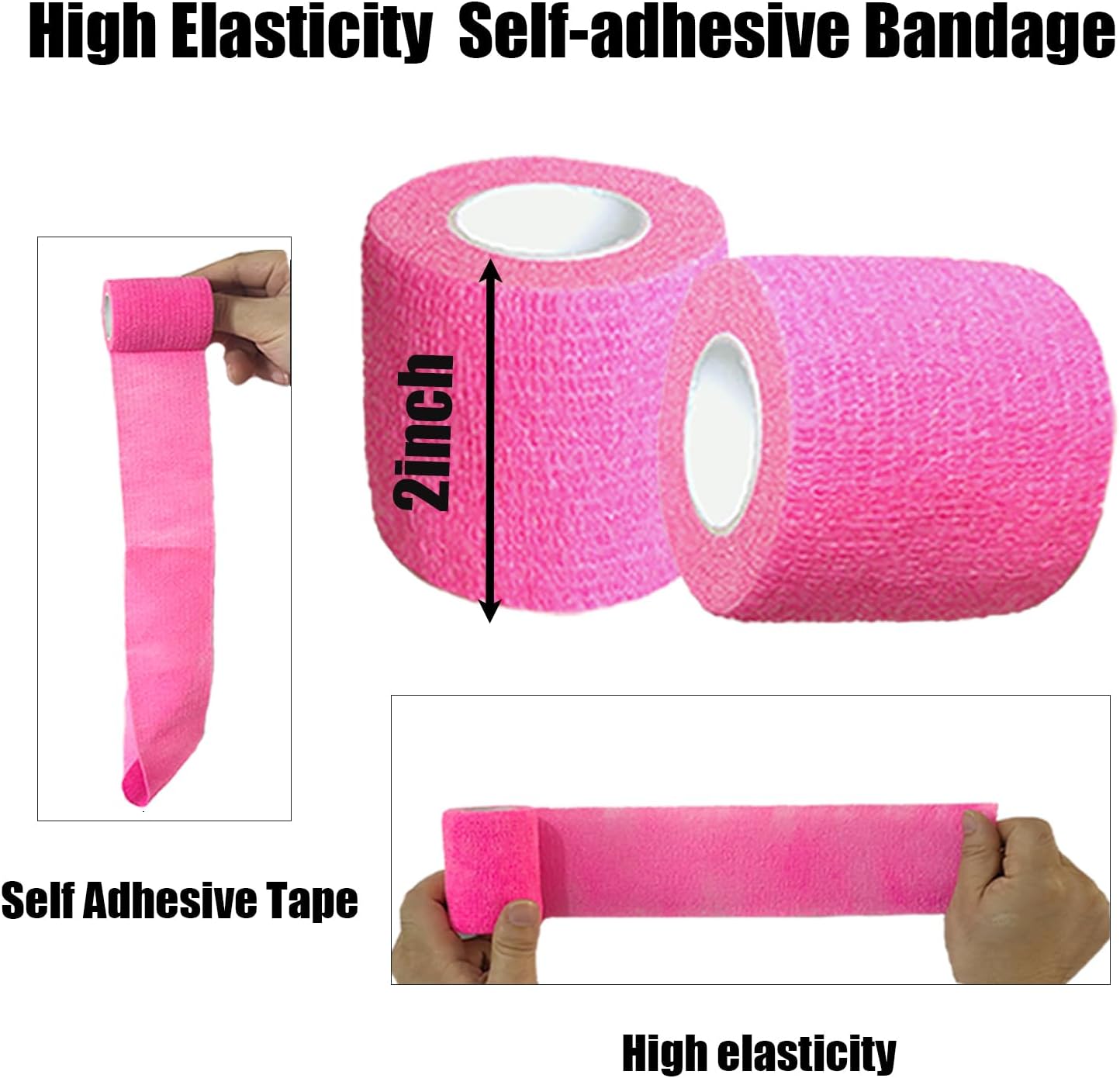 Hysiwen 6 Pack 2" x 5 Yards Self Adhesive Bandage Breathable Cohesive Wrap Self Adherent Vet Tape Self Stick Bandage Wrap for Sports, Athletic, Wrist, Ankle(Pink)