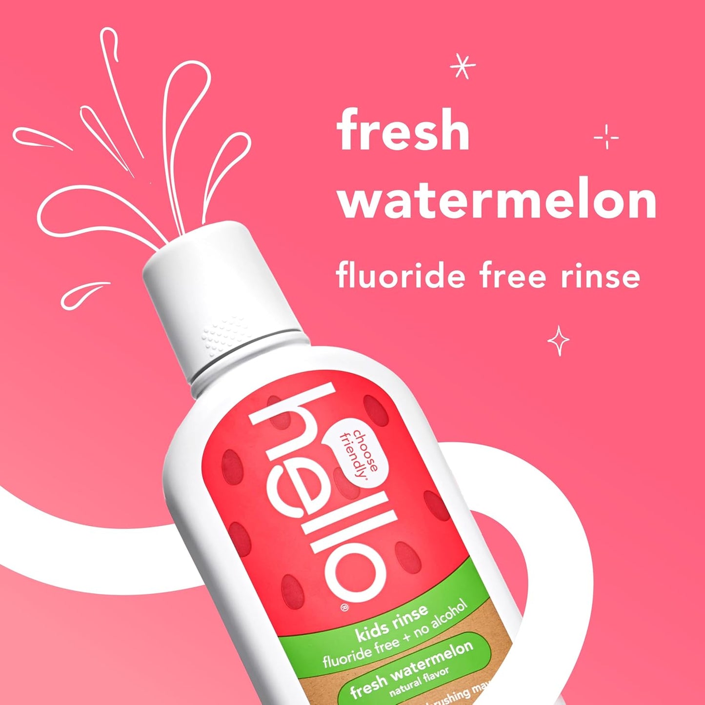 Hello Natural Watermelon Flavor Kids Fluoride Free Rinse, Alcohol Free, Vegan, SLS Free, Mouthwash for Kids Age 6 and Up, 16 Fl Oz (Pack of 3)