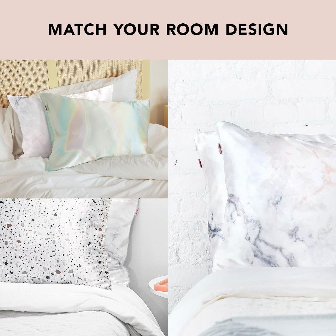 Kitsch Satin Pillowcase with Zipper for Hair & Skin, Softer Than Silk Pillow Cases Queen, Wrinkle-Free, Smooth and Cooling Satin Pillow Covers, Standard Size 19"x26", Marble