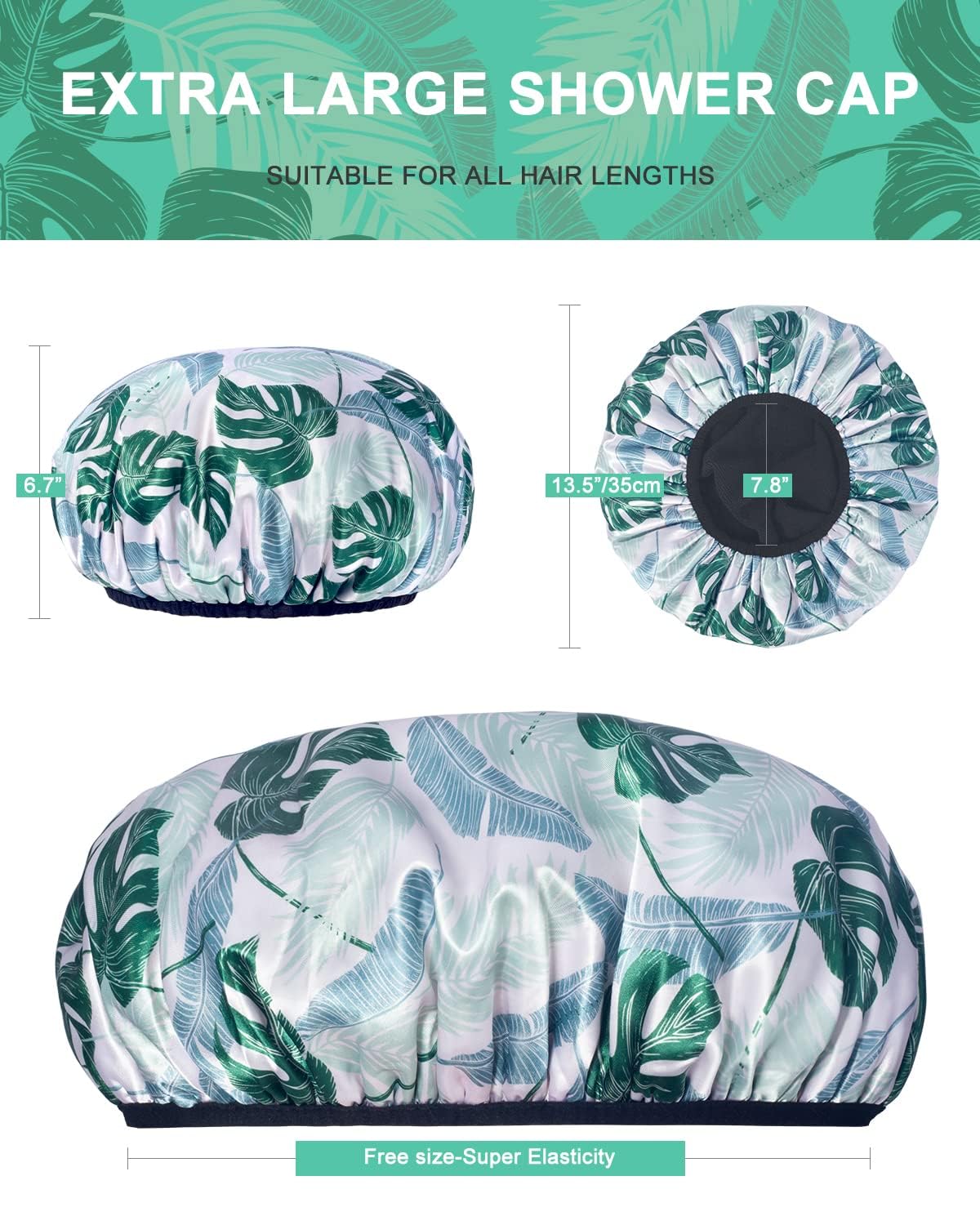 Shower Caps, Triple Layer Waterproof Large Shower Cap for Women, Reusable Shower Caps for Long Thick Hair lined shower cap