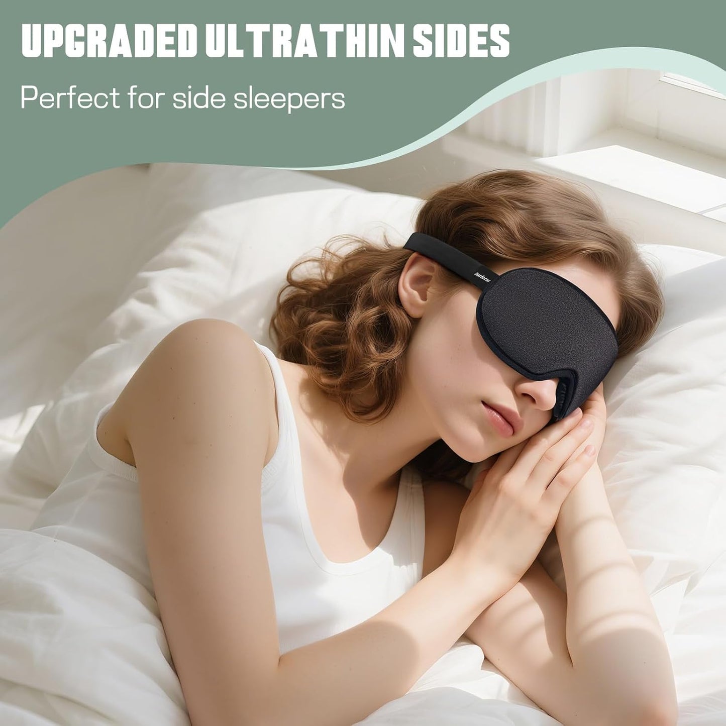 Sleep Mask for Side Sleeper Men Women | Zero Eye Pressure 3D, Light Blocking Design, Soft Breathable Eye Shade Cover for Travel, Black