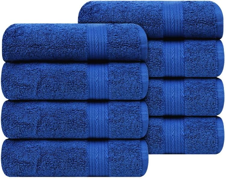 Ample Decor Hand Towel 18 X 28 Inch Set of 8 600 GSM 100% Cotton, Soft Absorbent Thick Durable Premium Quality, for Hotel, Bathroom, Spa, Daily Use, Gym - Navy Blue