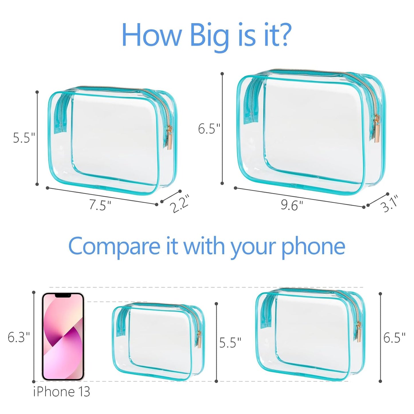 PACKISM Clear Makeup Bag - 3 Pack TSA Approved Toiletry Bags Clear Toiletry Bags for Traveling, Airport Carry on Compliant Bag, Green