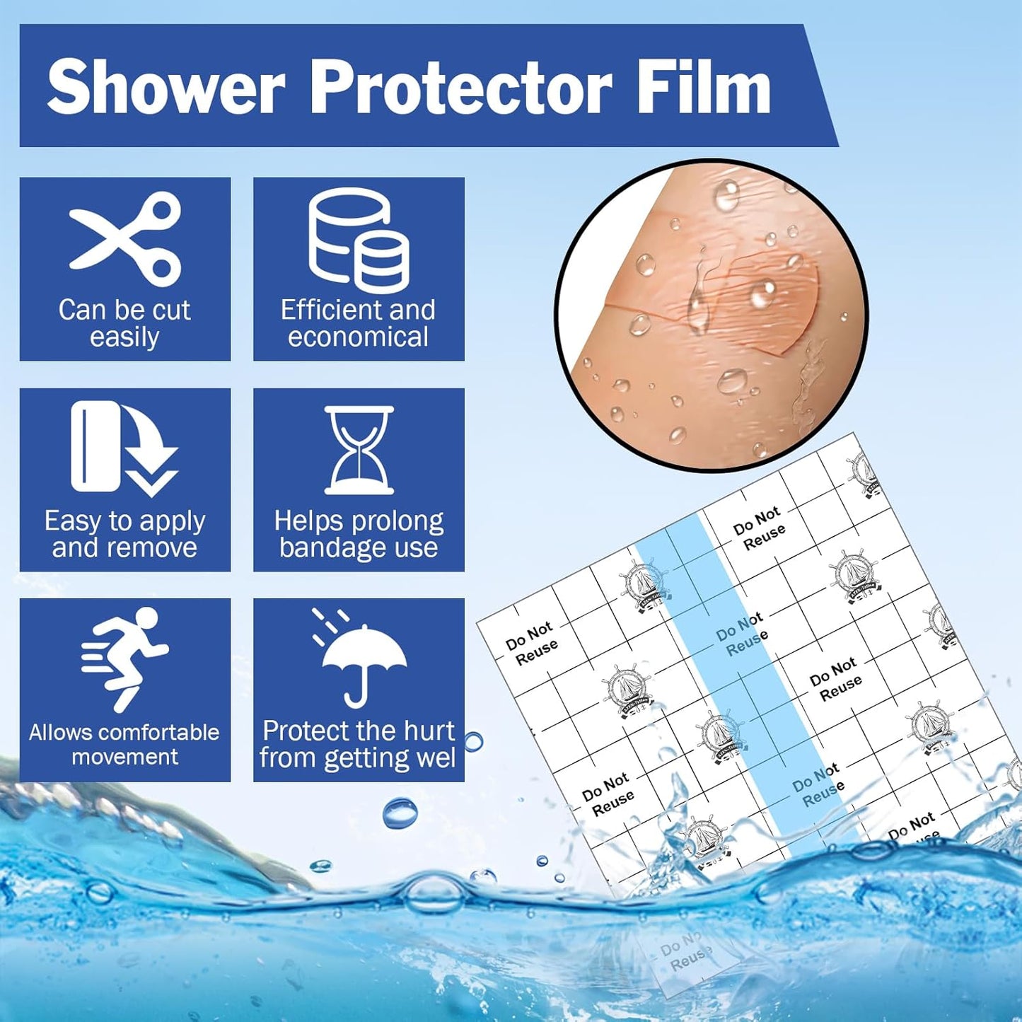 AZEN 50 Pieces Waterproof Bandages, Transparent Film Dressing 4 X 4, Clear Bandages Waterproof Adhesive Bandage, Second Skin Tattoo Cover Up Tape