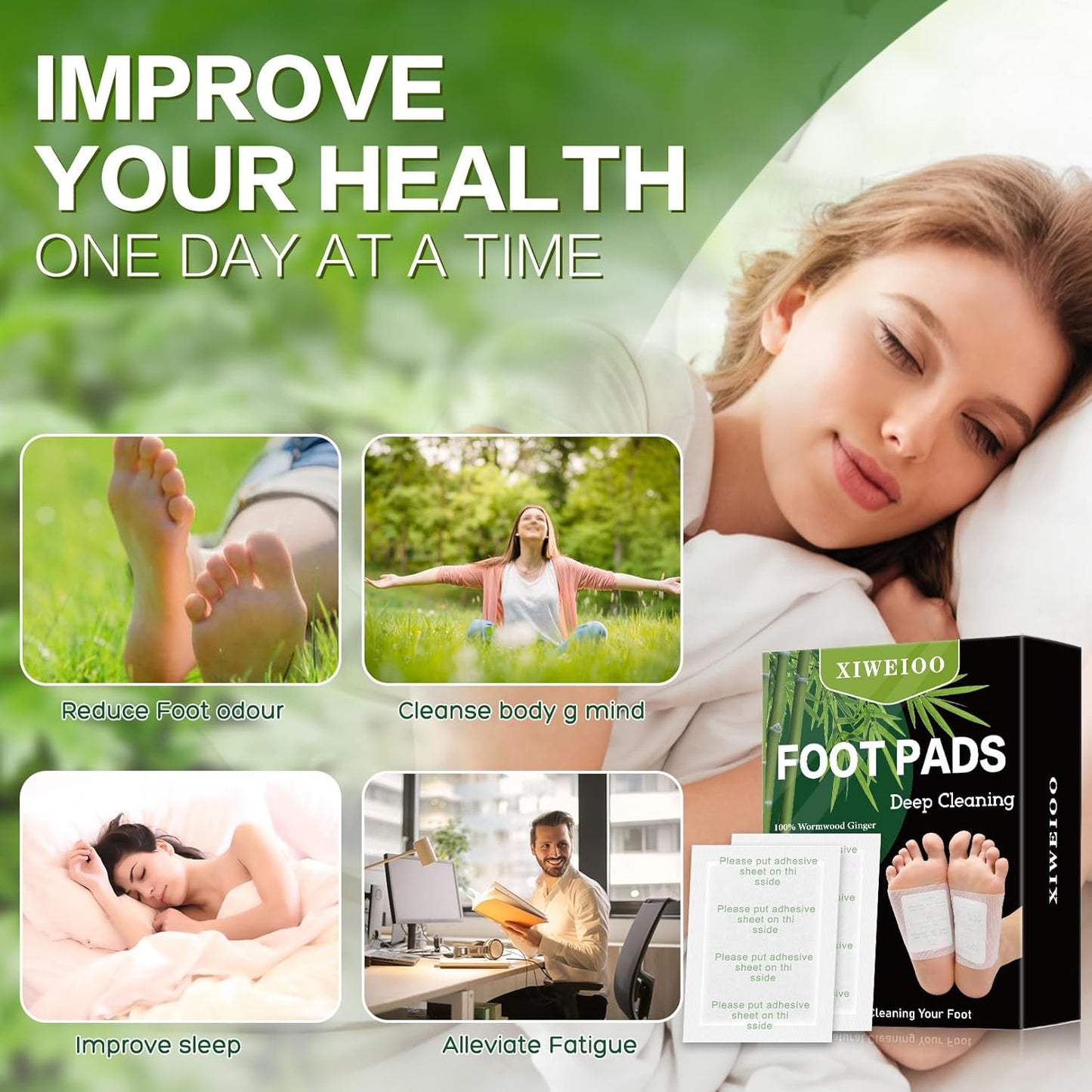 Foot Pads Kit 50 Pack Foot Pads, Ginger Oil Bamboo Charcoal, Foot Care Patch Message Deep Cleansing for Stress Relief, Better Rest, Feet Health Patches, Relaxing Muscles Set