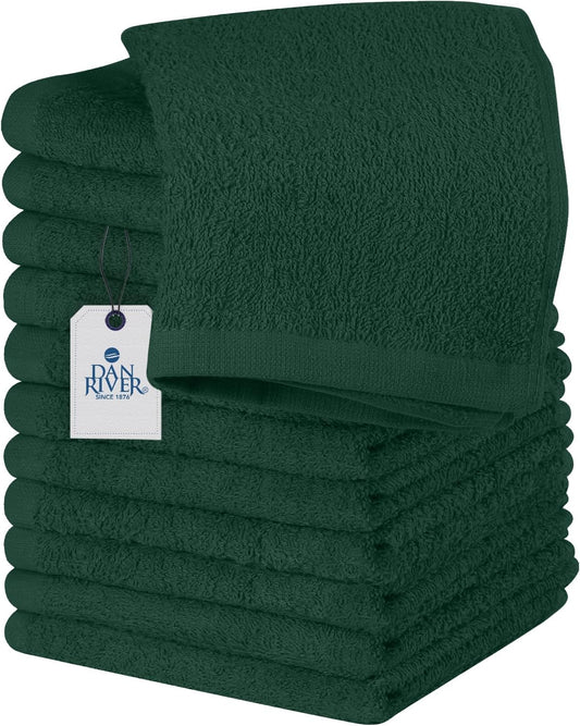 DAN RIVER 100% Cotton Wash Cloths 12 Pack [12x12] Soft & Absorbent Bath washcloths, Gym, Hotels & Spa Perfect for Everyday Use Fingertip Towels, Hunter Green