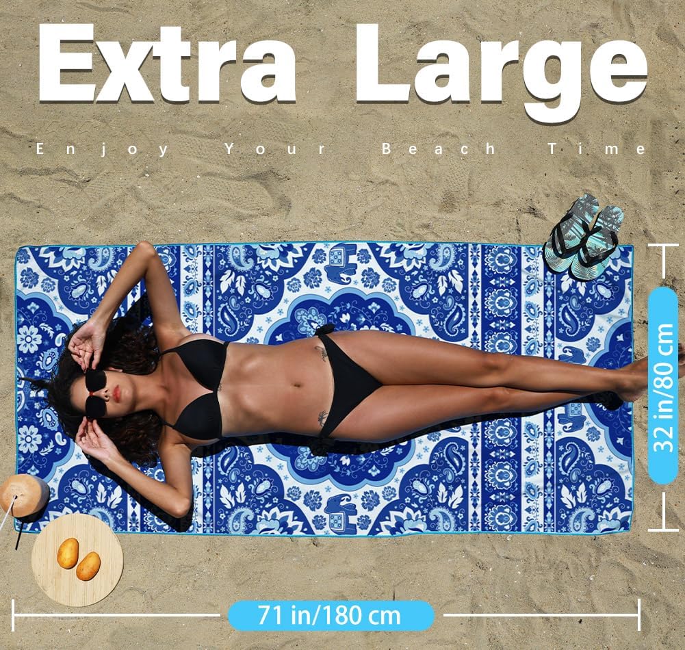 Microfiber Lightweight Beach Towel Sand Free Quick Dry Absorbent Thin Compact Towels for Swimming Pool Camping Beach Accessories Large Easy Pack Travel Things for Vacation Essentials Gift