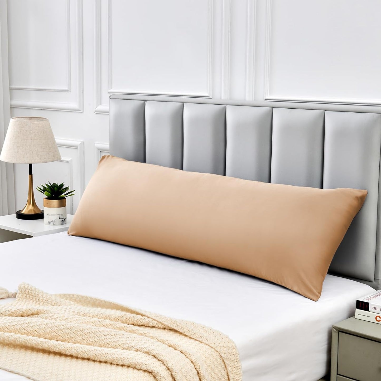 Warmstar Cotton Body Pillow Cover 1 Pack, 600 Thread Count Body Pillow case 20"x54", Long Body Pillow Case Cover Soft Breathable with Envelope Closure,Khaki