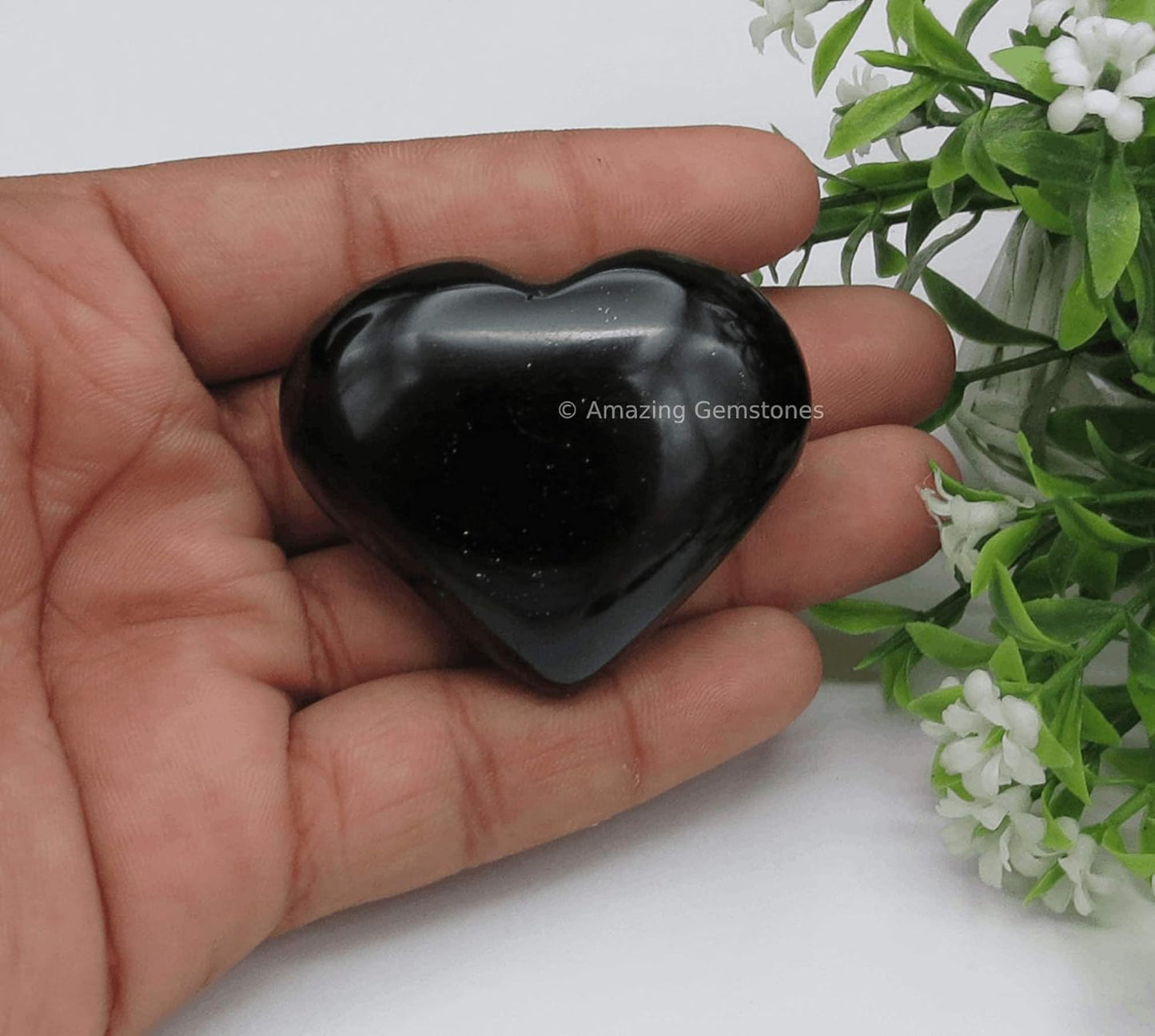 Amazing Gemstone Black Obsidian Crystal Heart Palm Stone - Pocket Massage Worry Stone for Natural Body Chakra Balancing, Reiki Healing and Crystal Grid