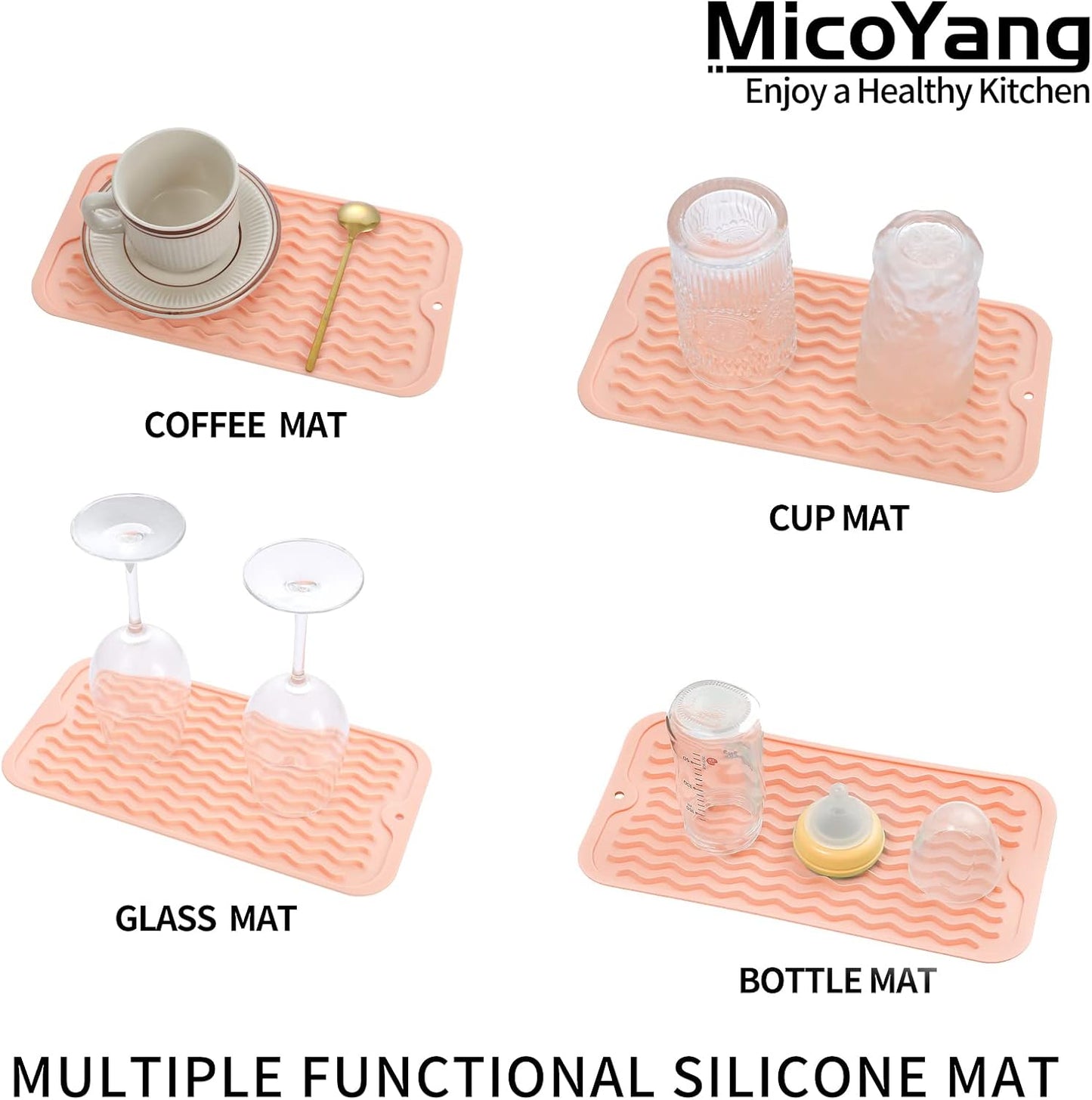 Silicone Dish Drying Mat for Multiple Usage,Easy clean,Eco-friendly,Heat-resistant Silicone Mat for Kitchen Counter or Sink,Refrigerator or Drawer Liner Pink S 12 inches x 6 inches