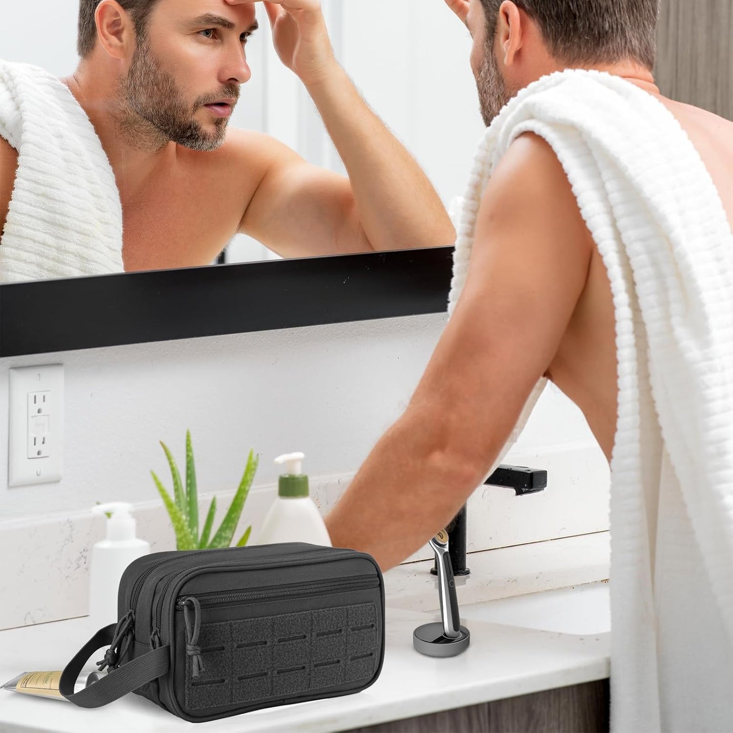 QT&QY Tactical Toiletry Bag For Men Hygiene Bag EDC Military Tool Molle Pouches Small Dopp Kit Mens Shaving Kit Travel shower Bags