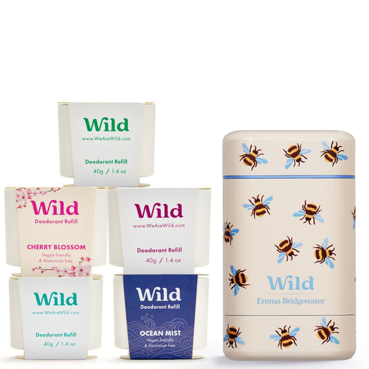 Wild - The Full Monty Starter Kit - Bee Case with Refills in a Variety of Fresh Scents 5 x 1.4oz - Refillable Deodorant & Aluminum Free - Long Lasting Protection - Vegan