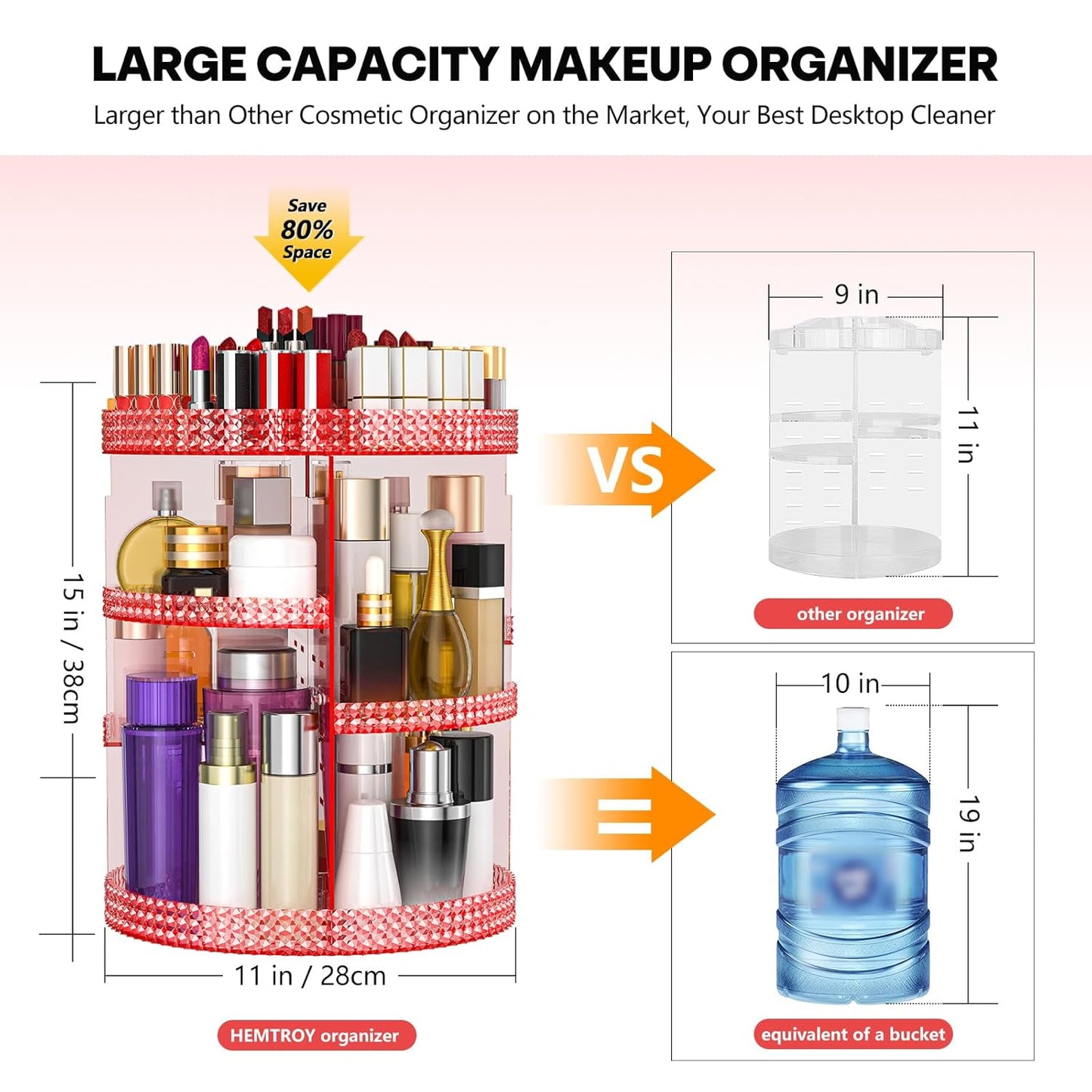 360 Degree Rotating Makeup Organizer, Extra Large Capacity Perfume Holder, Removable 7 Layers Cosmetics Organizer, Make Up Organizer For Countertop Storage Skincare or More (Pink)