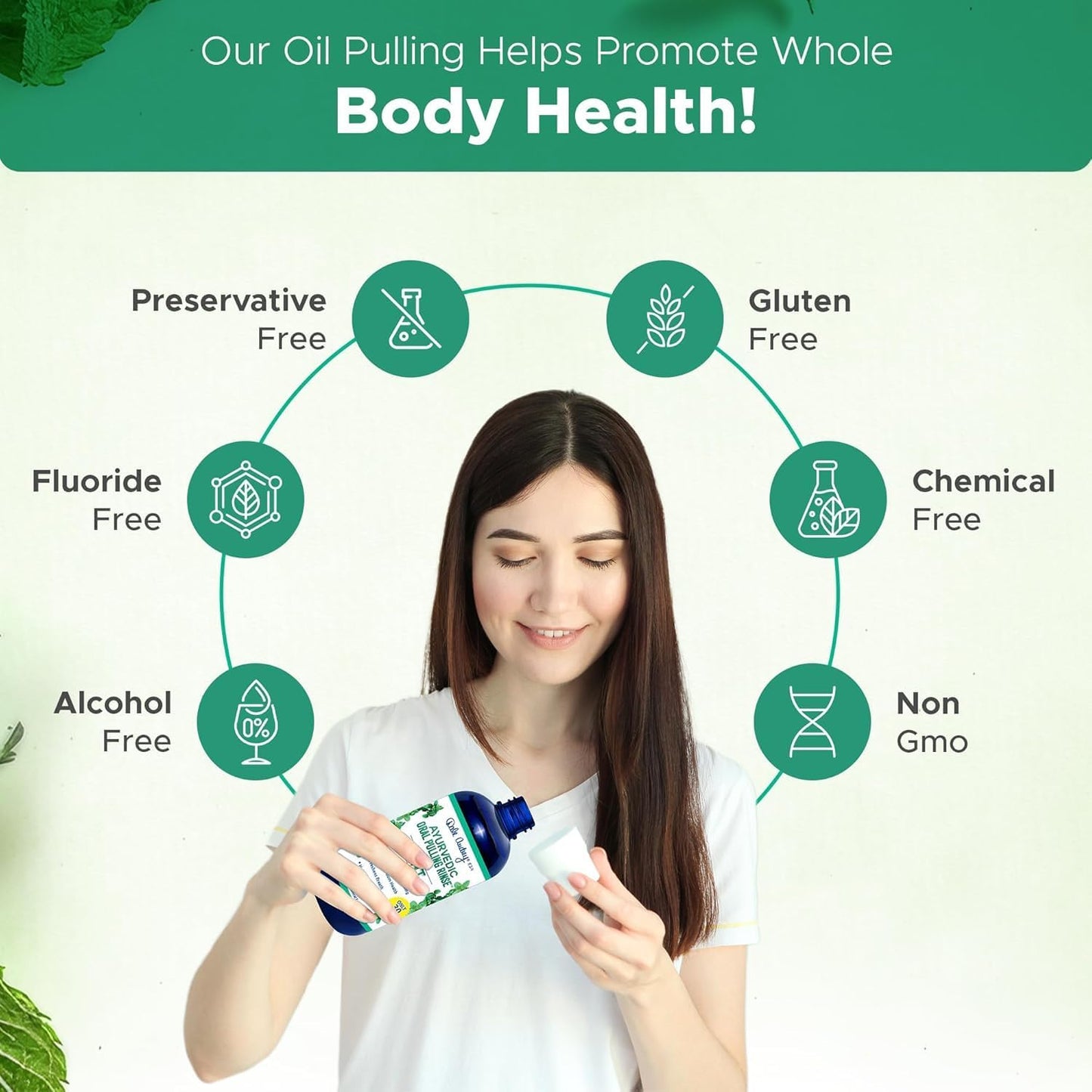 Pack of 3 Ayurvedic Organic Oil Pulling for Teeth and Gums | Refreshing Mint Flavored Oral Rinse Mouthwash | Essential Oils for Bad Breath | Teeth Whitening Pulling Oil & Gum Care Mouthwash-8 FL Oz