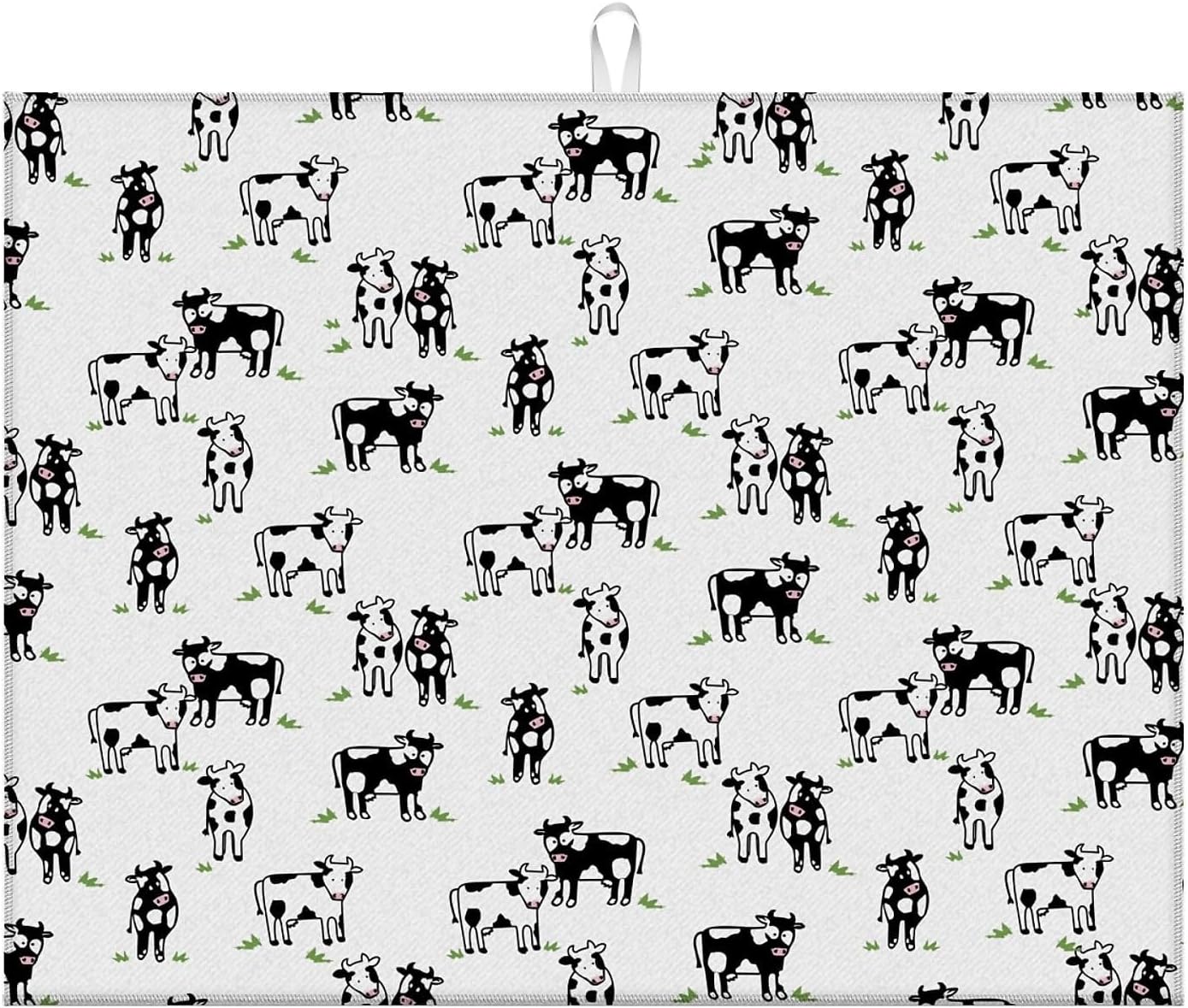 Dish Drying Mat For Kitchen Counter, Cute Cows Microfiber Absorbent Dish Drainer Rack Pad Reusable Large 18x24in Drying Mat