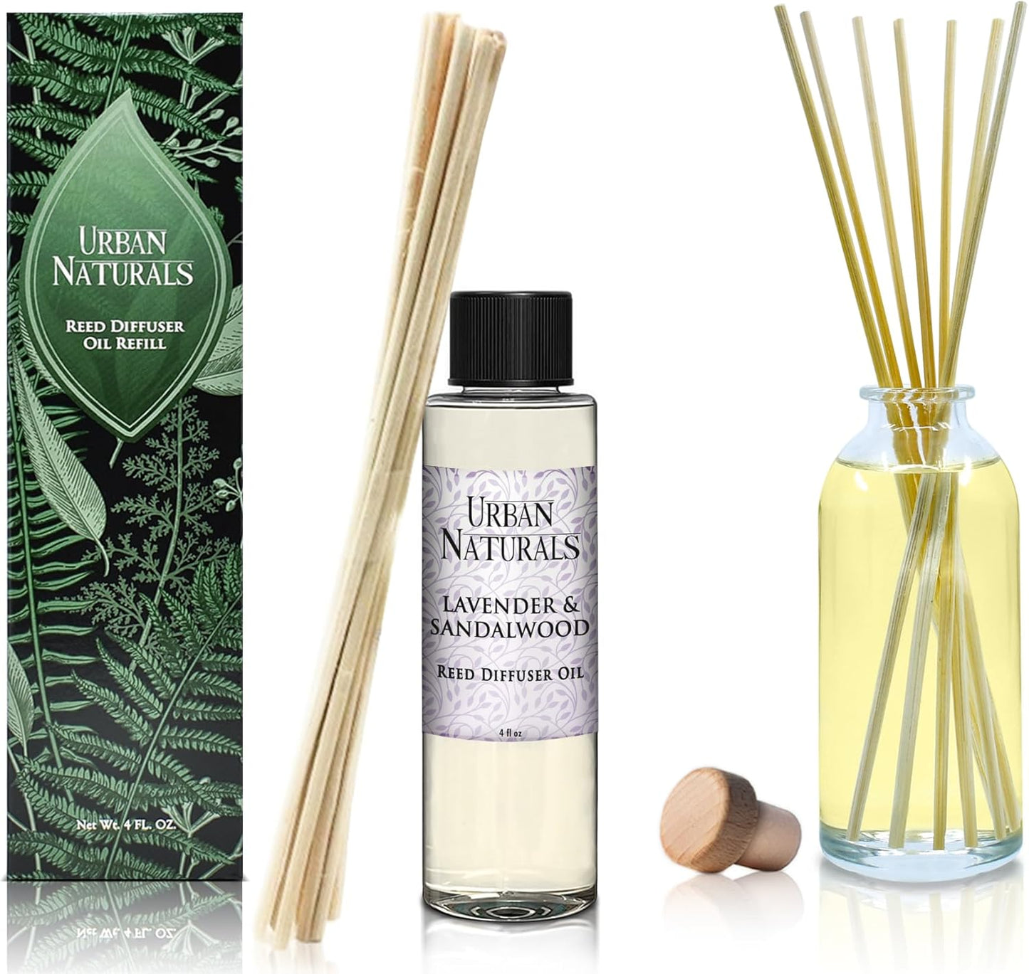 Urban Naturals Lavender & Sandalwood Scented Oil Reed Diffuser Refill and Reed Sticks, 4 oz (2 Pack)