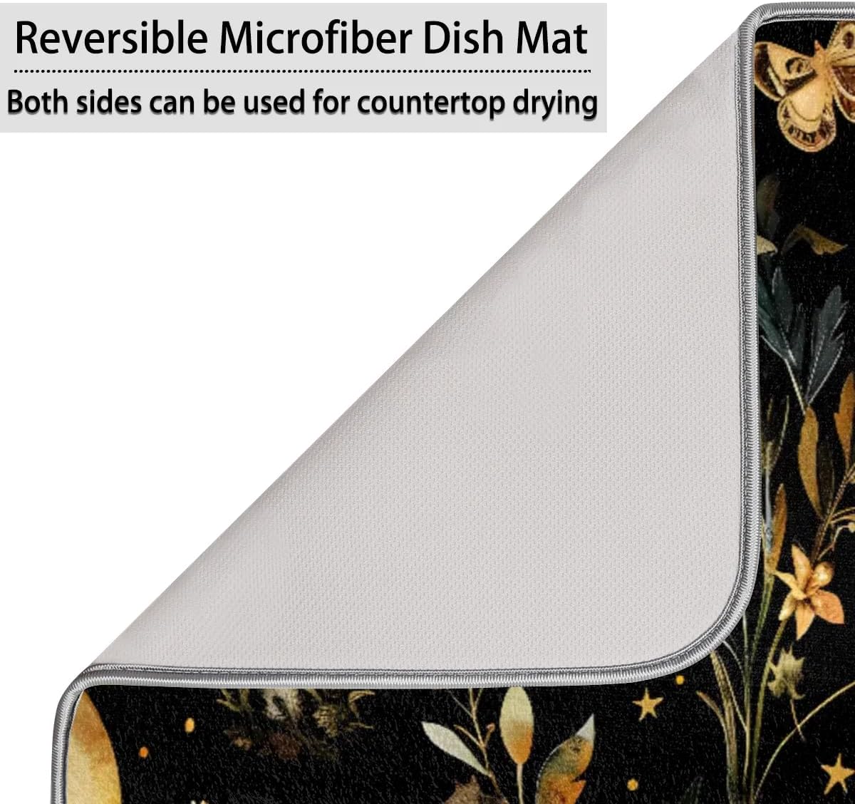 Hexteria Mushrooms and Butterflies Dish Drying Mat for Kitchen Counter Microfiber Absorbent Dish Draining Reusable Washable Foldable Large 16"x18"