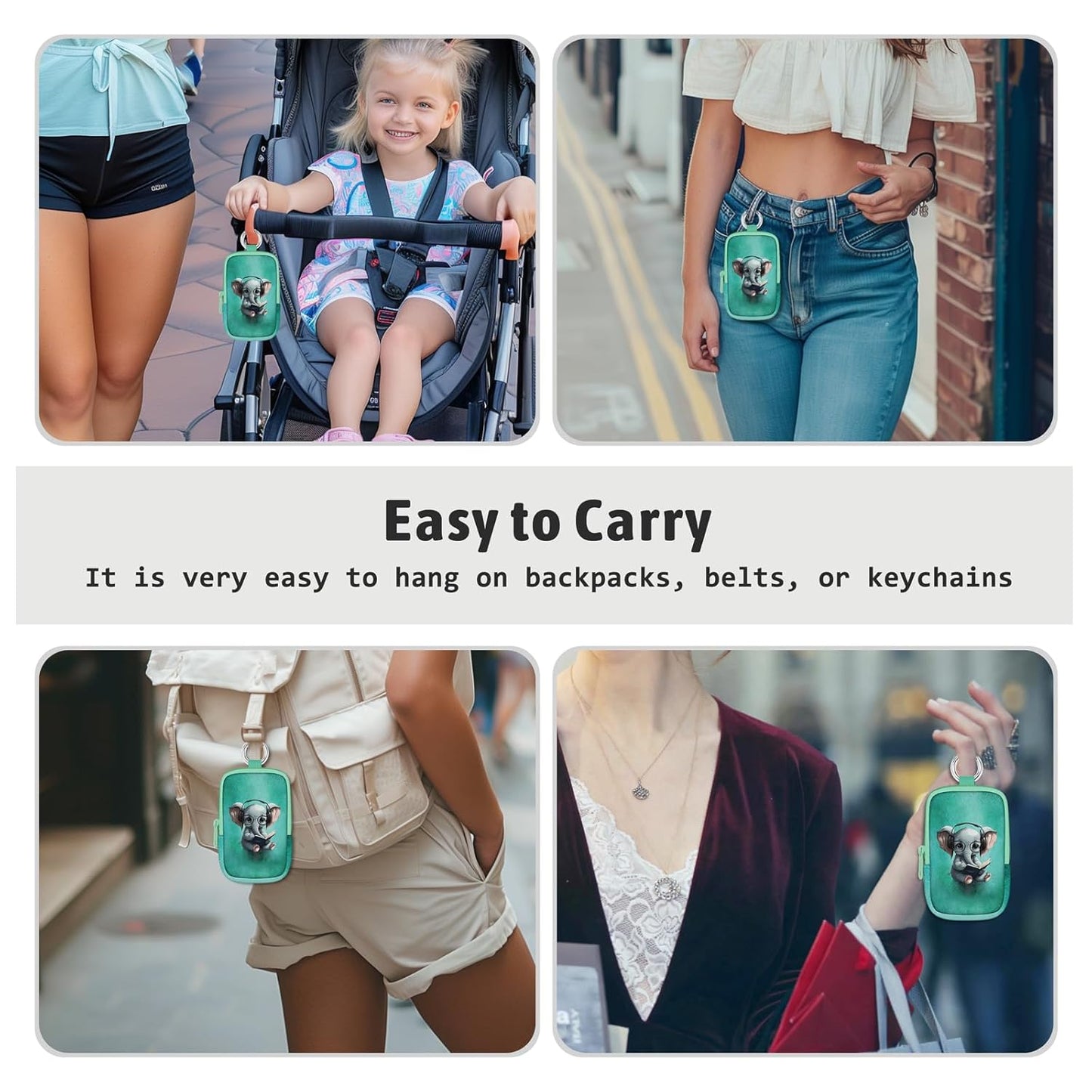 Elephant Hand Sanitizer Spray Case, Cute Hand Sanitizer Holder Zippered Pouch, Fashion Accessory with Snap Hook for Glow Mist and Power Mist 1FL OZ