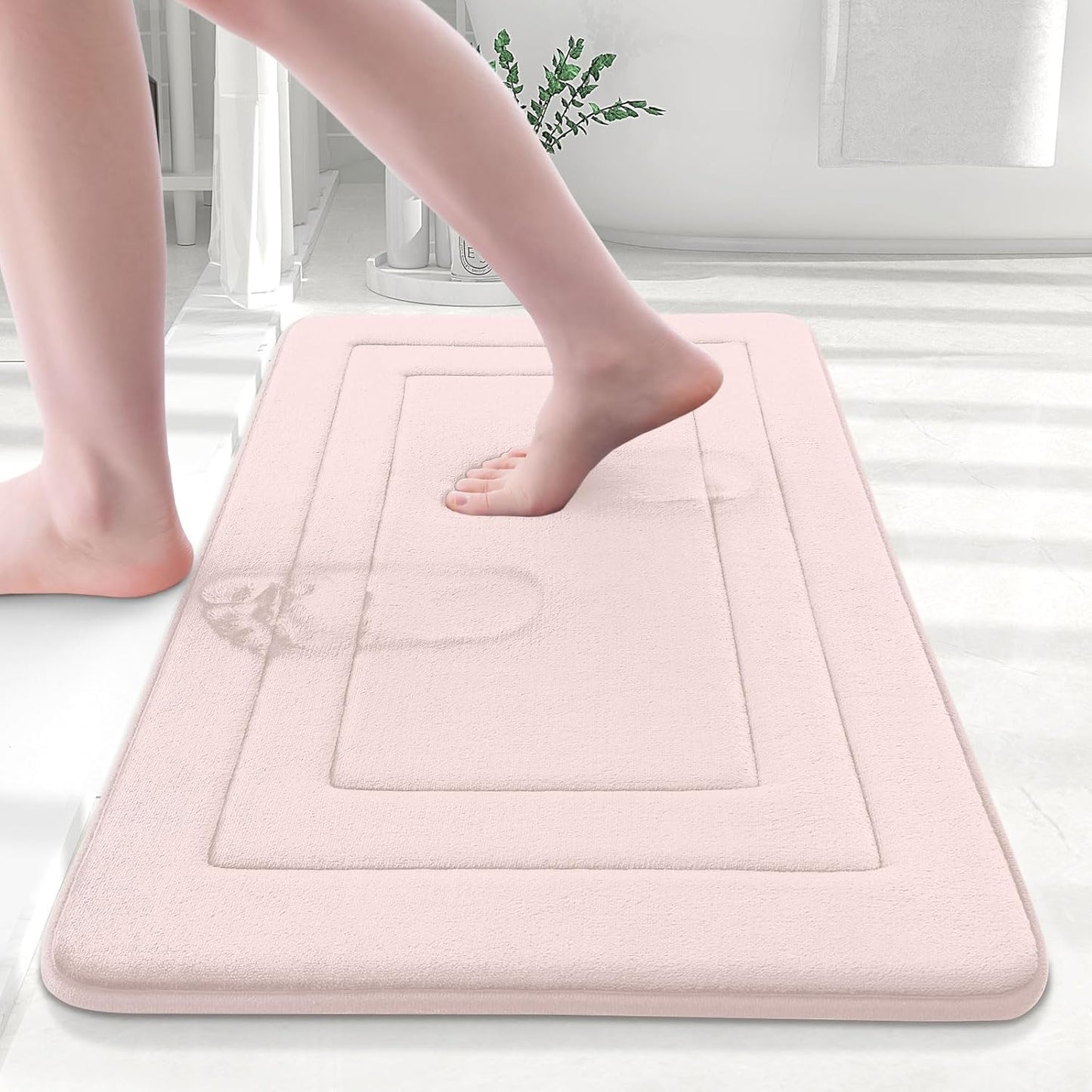 Arotive Memory Foam Bathroom Rug Mat 24x16, Ultra Soft and Absorbent Bath Mat, Machine Wash Dry, Comfortable Bath Rug Carpet for Bathroom Floor, Tub and Shower, Pink