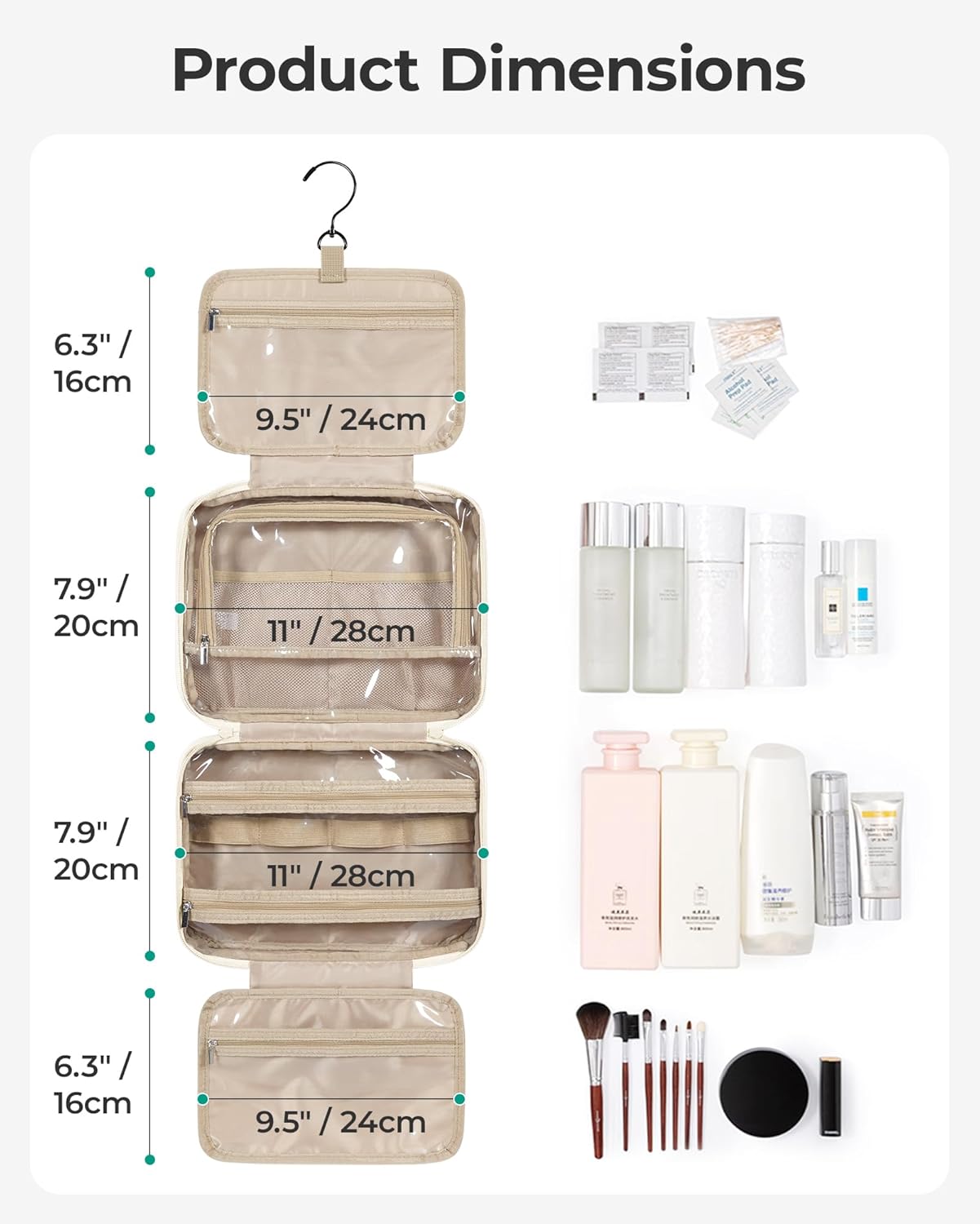 BAGSMART Travel Toiletry Bag for Womne, Hanging Travel Bag for Toiletries, Puffy Makeup Cosmetic Bag Organizer, Carry-on Travel Accessories Essentials, Pink