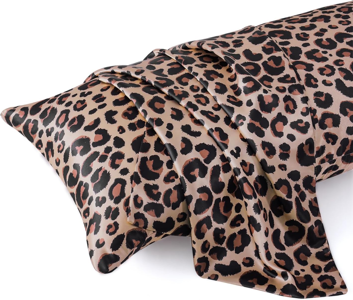 MR&HM Satin Body Pillow Cover, Soft and Breathable Body Pillow Case with Envelope Closure, Cooling and Silky Long Pillowcase for Hair and Skin,Grey (20x54, Brown Leopard)