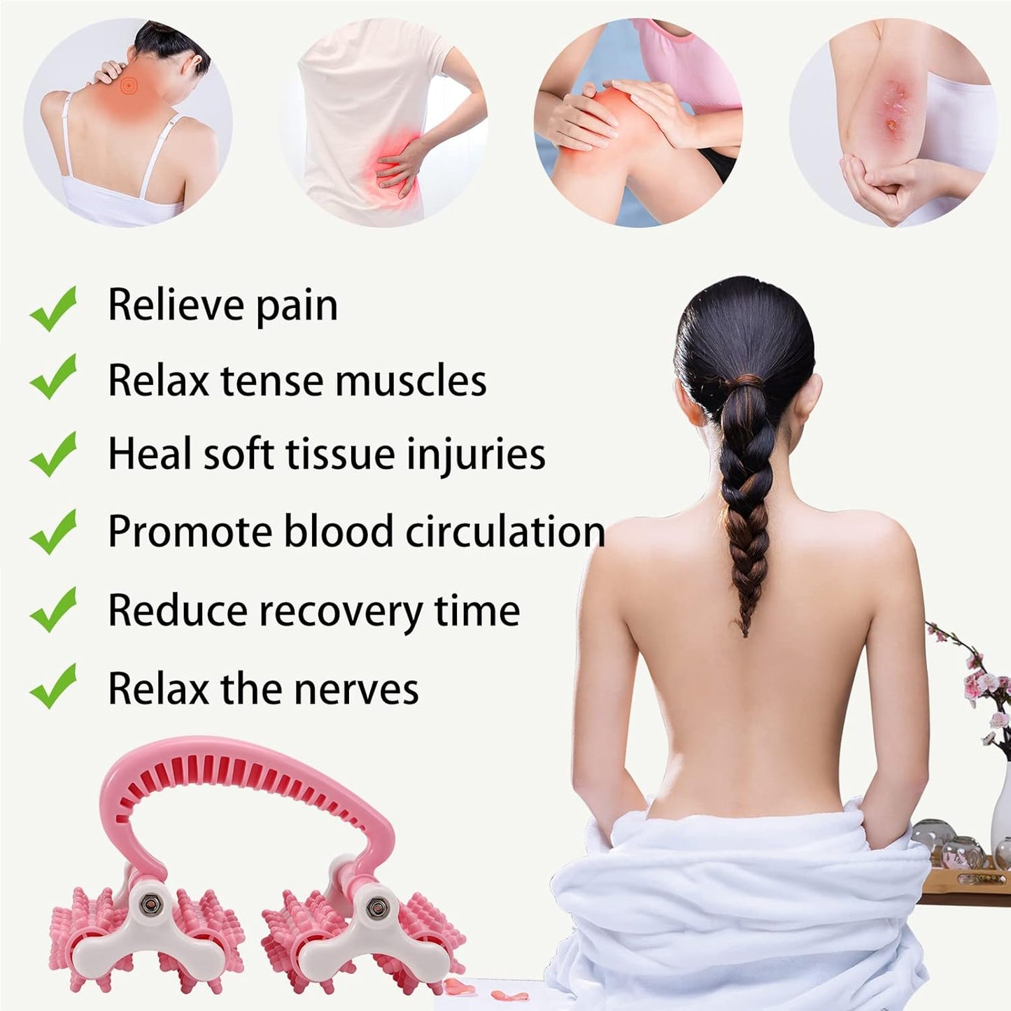 olelo Fascia Blaster, Fascia Blaster for Cellulite, Massage Roller with 20 Wheels for Deep Tissue Myofascial Release, Muscle Roller Stick Relieves Back, Neck, Leg Pain, Pink