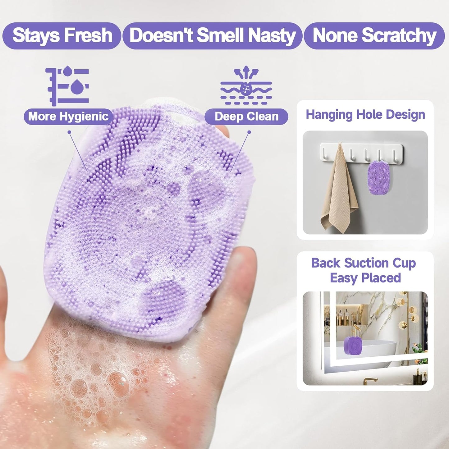 2 PCS Face Scrubber, Soft Silicone Face Exfoliator with Suction Cup for Man and Women Deep Skin Clean, Gentle Facial Cleaning Brush Suitable for All Sensitive Skin (Purple)