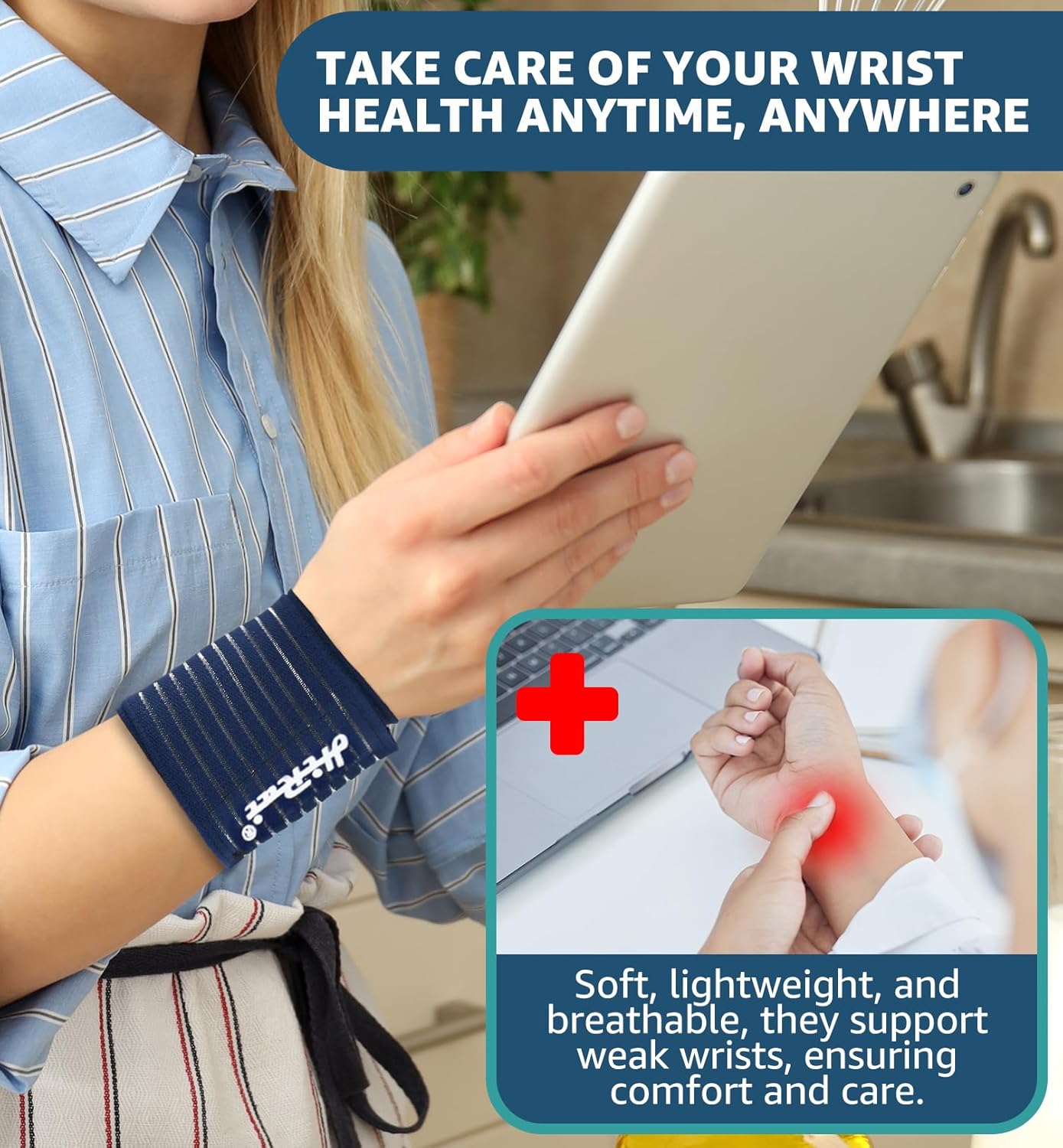 HiRui 2-Pack High-Elastic Wrist Support Straps Wrist Compression Bandage - Wrist Wraps Wristbands for Carpal Tunnel Arthritis Tendonitis Weightlifting Tennis Basketball - Breathable Soft (Navy Blue)