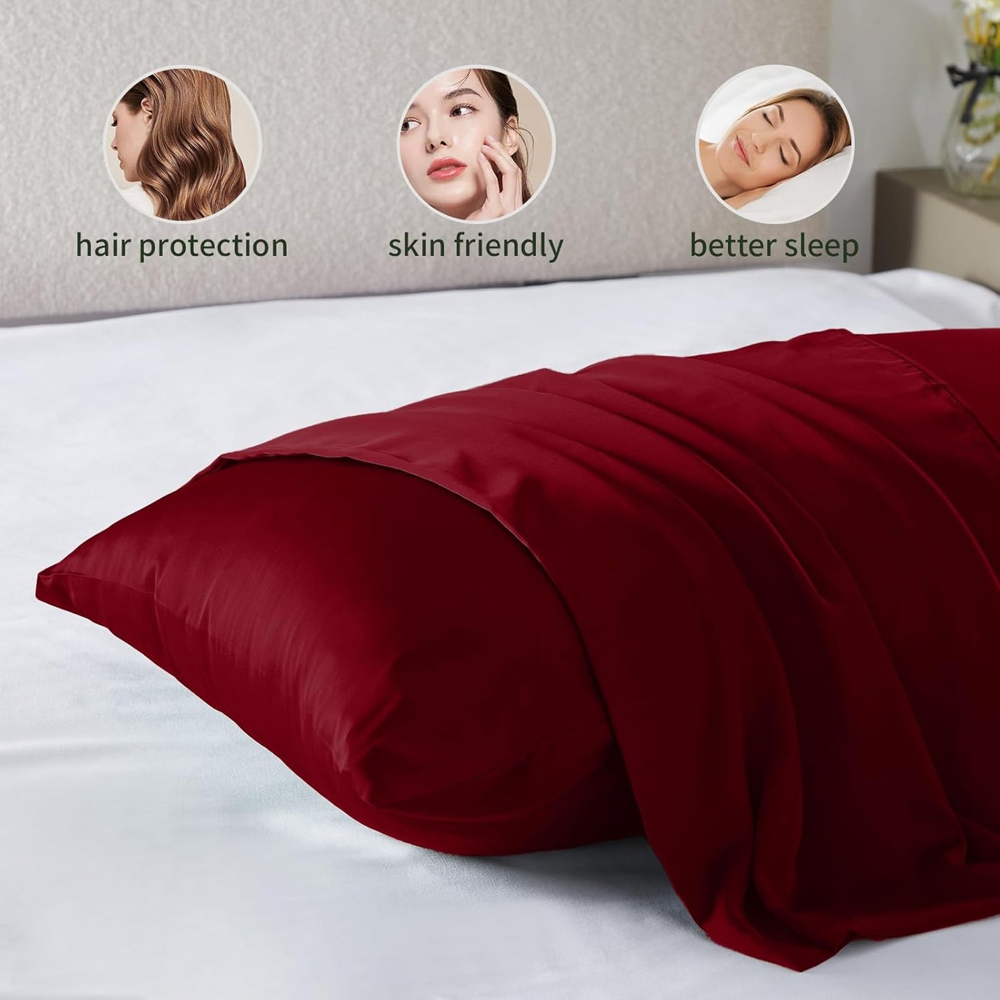 Silk Pillowcase for Hair and Skin Mulberry Silk Pillowcase Soft Breathable Smooth Both Sided Natural Silk Pillowcase with Zipper Beauty Sleep Silk Pillow Case 1 Pack for Gift(Standard,Red)