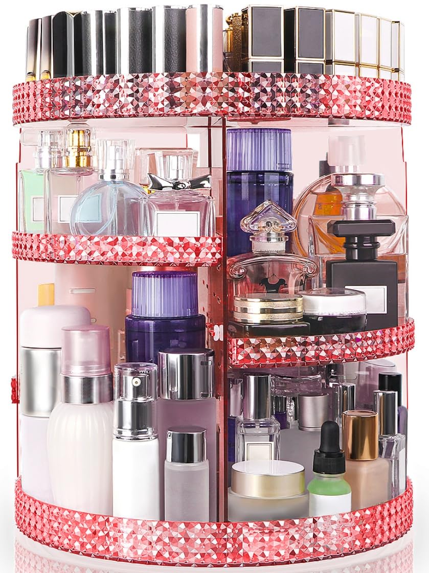 360 Degree Rotating Makeup Organizer, Extra Large Capacity Perfume Holder, Removable 7 Layers Cosmetics Organizer, Make Up Organizer For Countertop Storage Skincare or More (Pink)