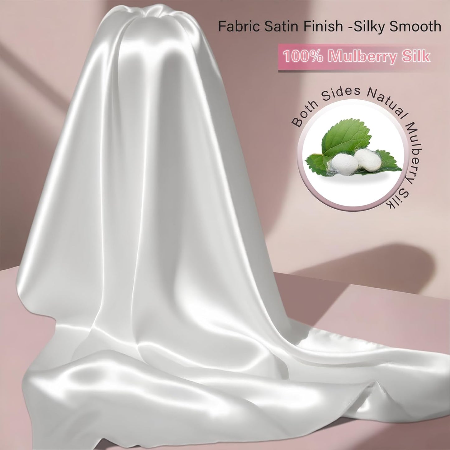 Mulberry Silk Pillow Cases with Zipper, Ultra Smooth Soft Breathable Cooling Pillow Cases for Hot Sleepers, Silk Satin Pillowcase for Hair and Skin, Gifts for Women (Cream White, King Size, 1 Pack)