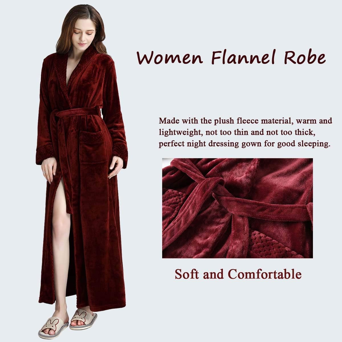 Hellomamma Long Bath Robe for Womens Plush Soft Fleece Bathrobes Nightgown Ladies Pajamas Sleepwear Housecoat