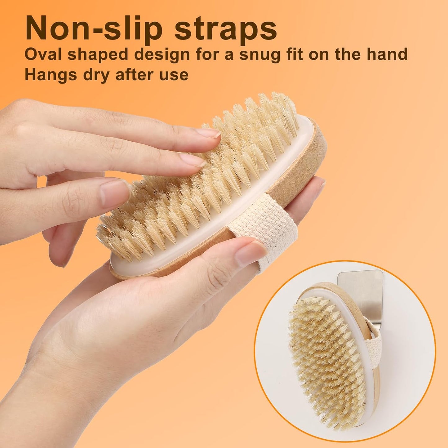 2Pcs Natural Bristle Exfoliating Brush, Body Scrubber for Lymphatic Drainage, Blood Circulation, Wet and Dry Brush, Deep Exfoliation for Smooth Skin